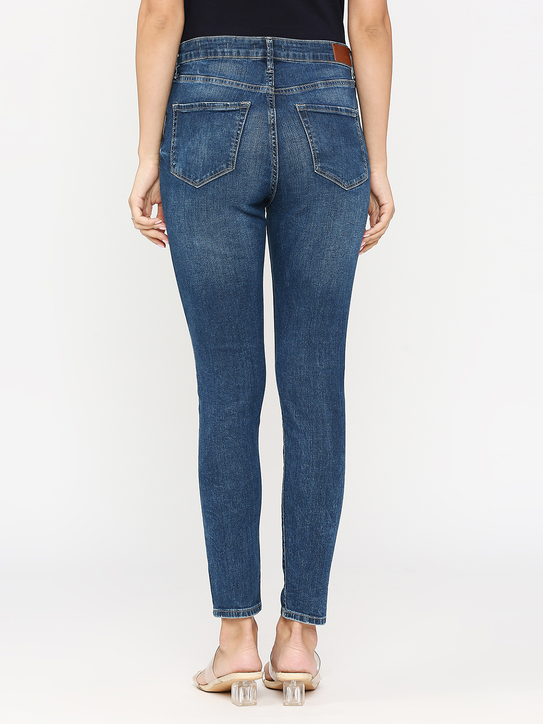 Spykar Women Dark Blue Cotton Super Skinny Fit Ankle Length Knee Slash High Rise Jeans (Alexa)