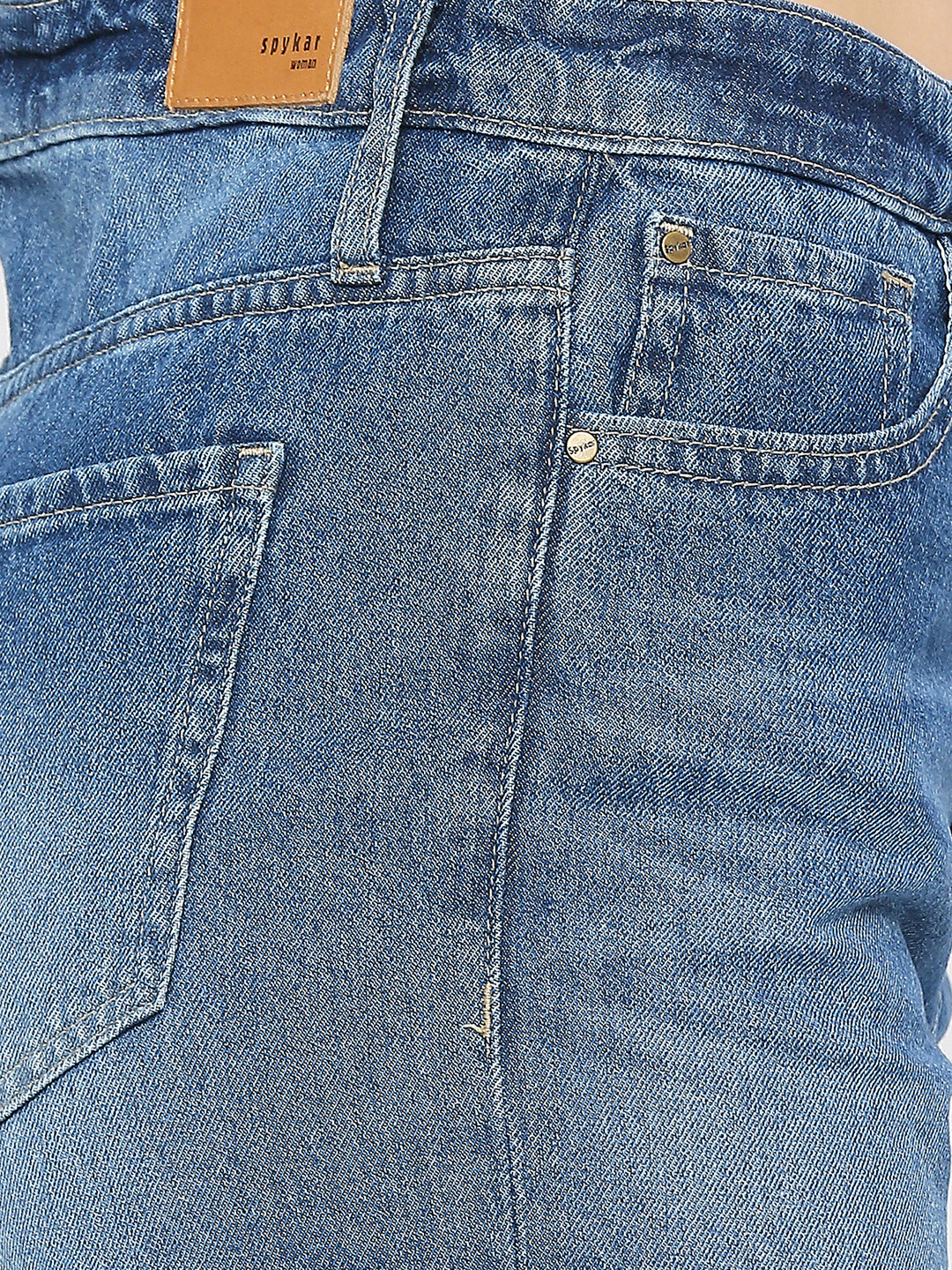 Spykar Women Mid Blue Cotton Straight Fit - Clean Look High Rise Jeans-(Bella)