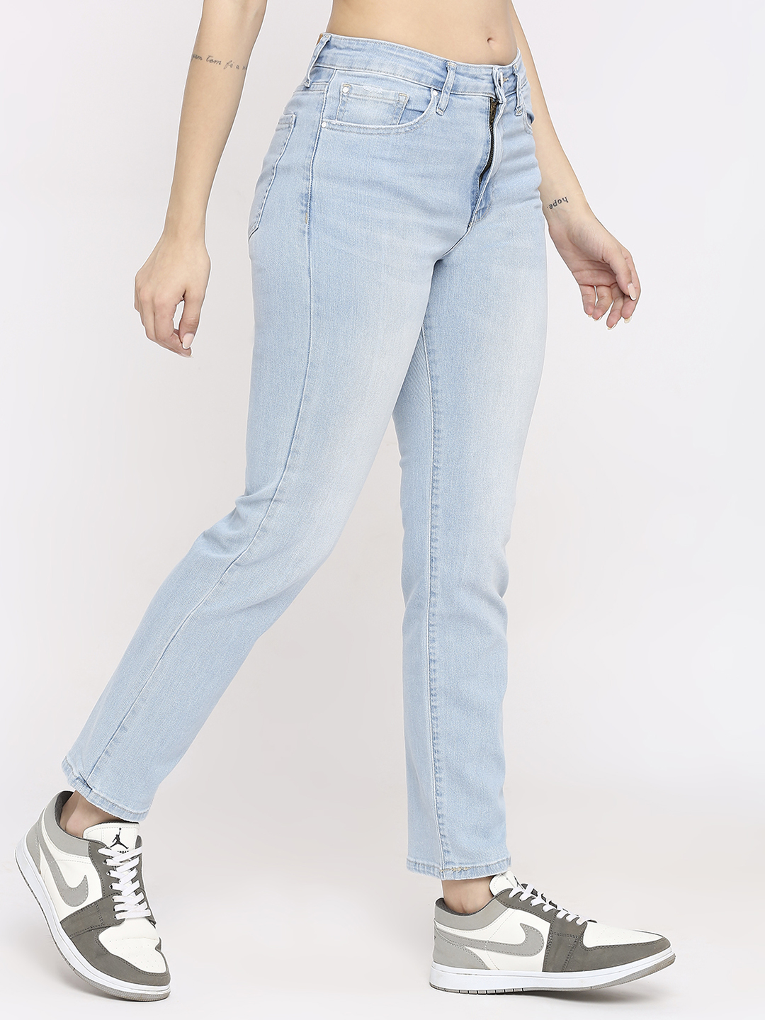 Spykar Women Light Blue Lycra Slim Straigth Fit - Clean Look Mid Rise Jeans-(Emma)