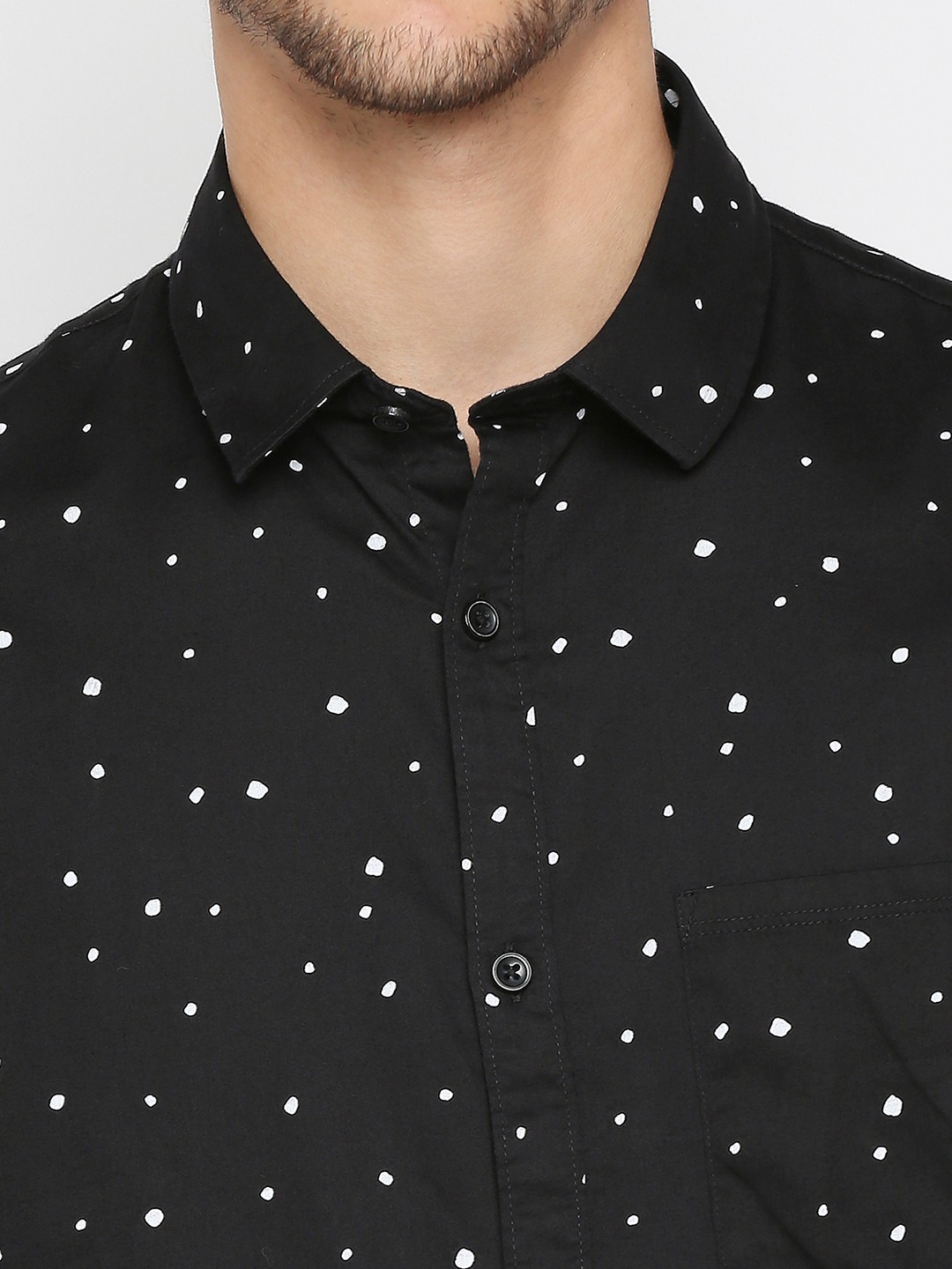 Men's Black Cotton Printed Casual Shirts