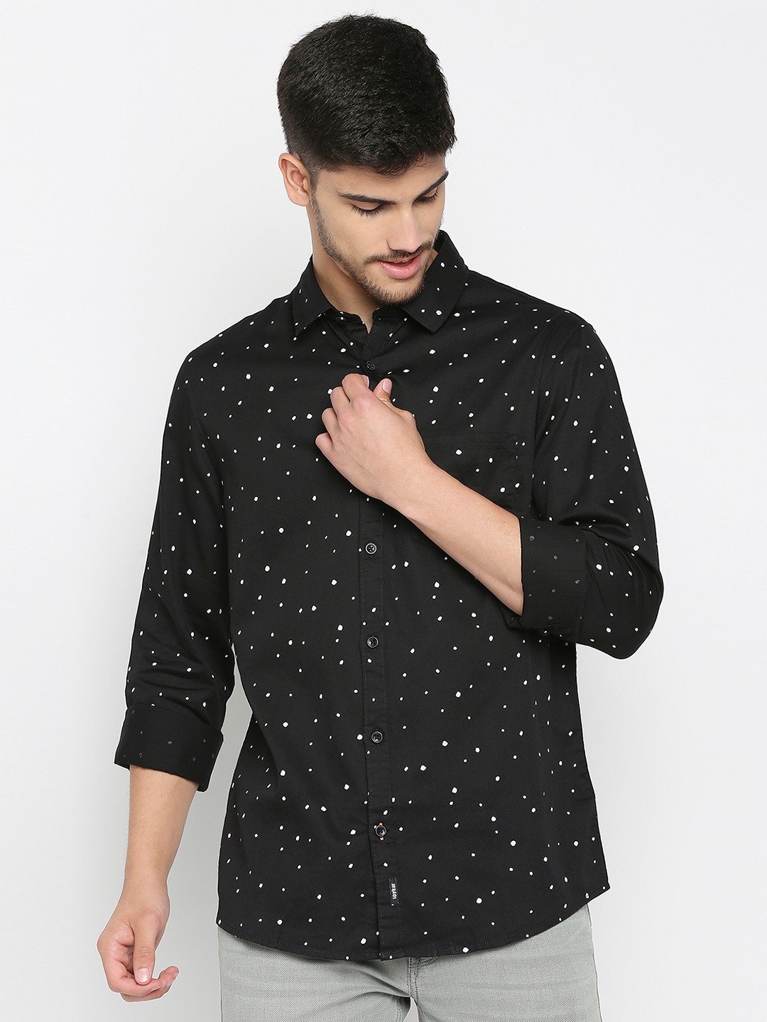 Men's Black Cotton Printed Casual Shirts