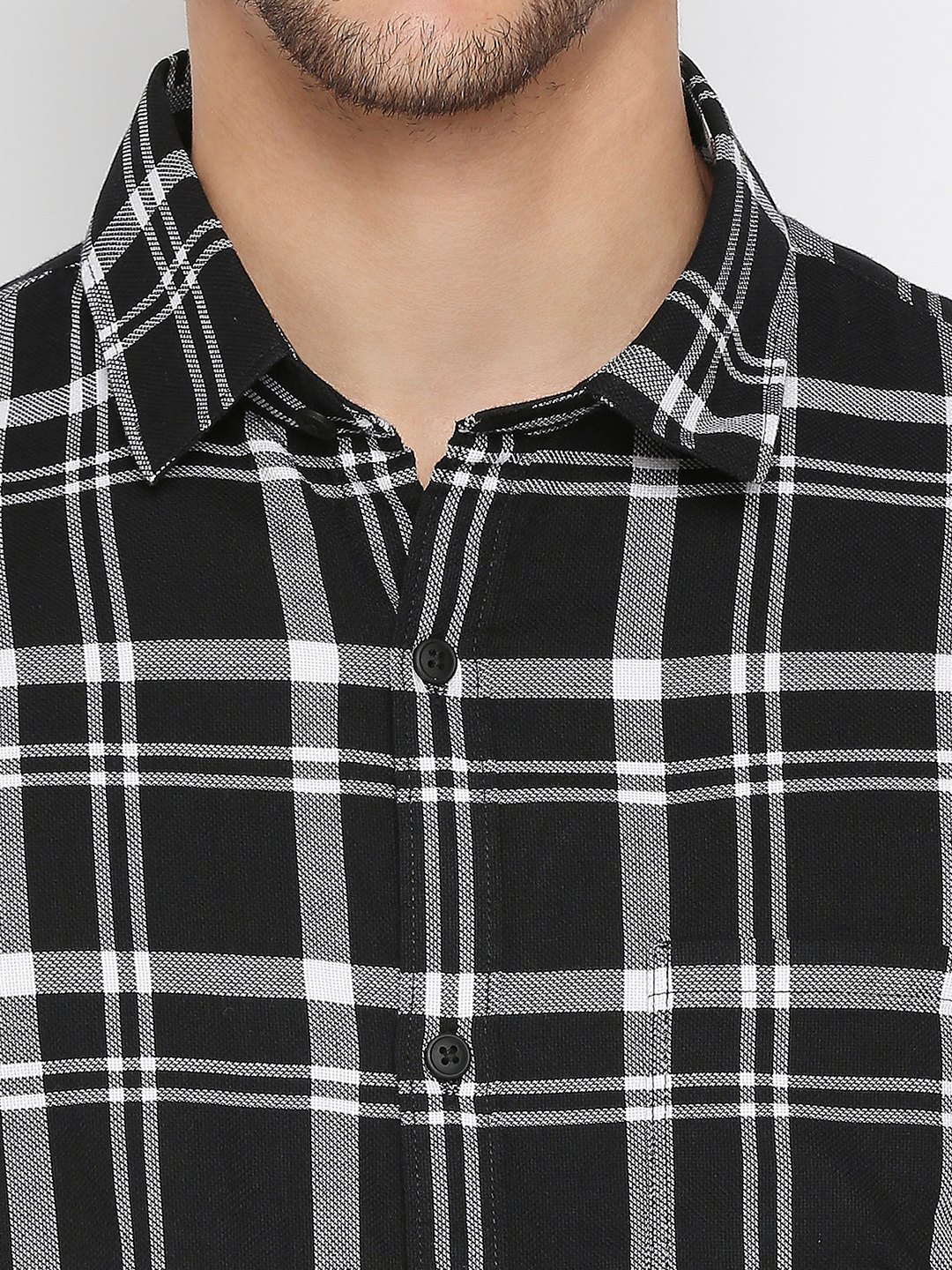 Men's Black Cotton Checked Casual Shirts