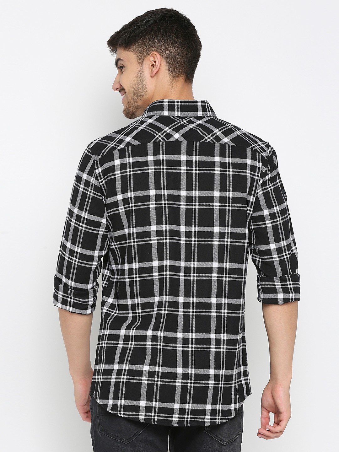 Men's Black Cotton Checked Casual Shirts