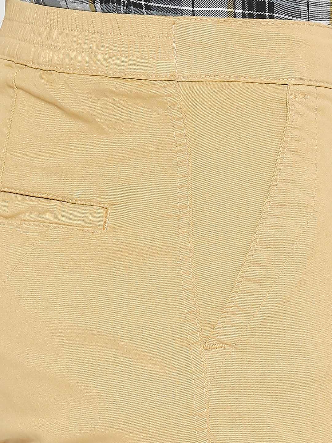 spykar | Spykar Men Light Khaki Cotton Slim Fit Ankle Length Plain Trousers 4