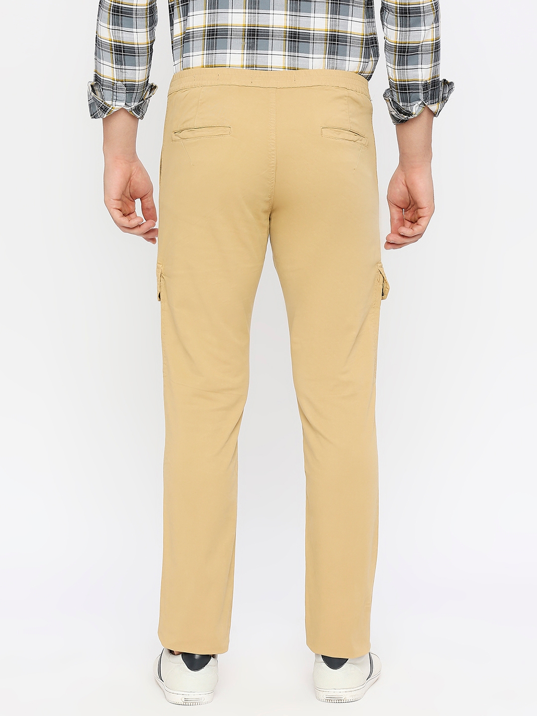 spykar | Spykar Men Light Khaki Cotton Slim Fit Ankle Length Plain Trousers 3