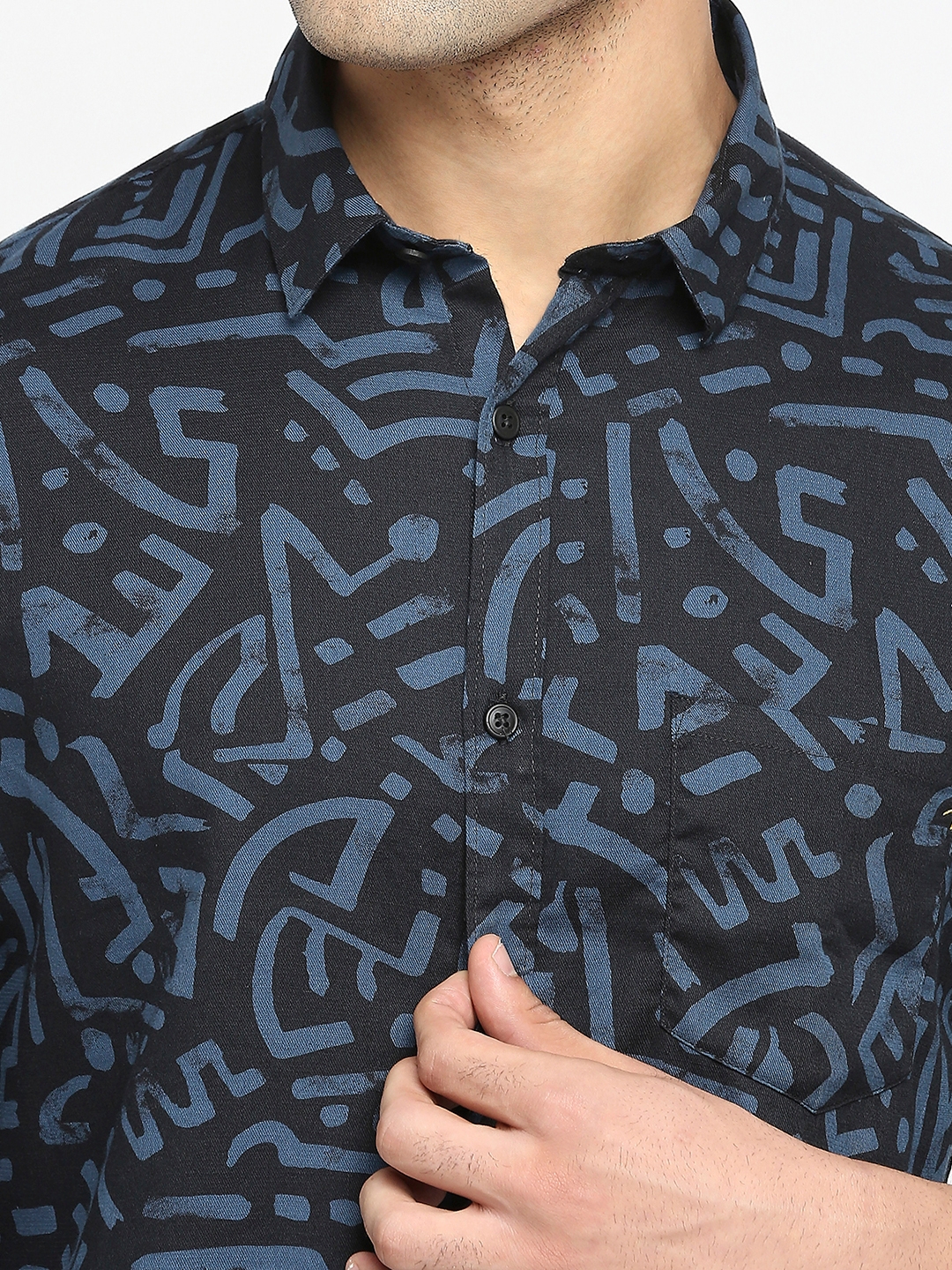 spykar | Spykar Navy Blue Cotton Full Sleeve Printed Shirt For Men 4