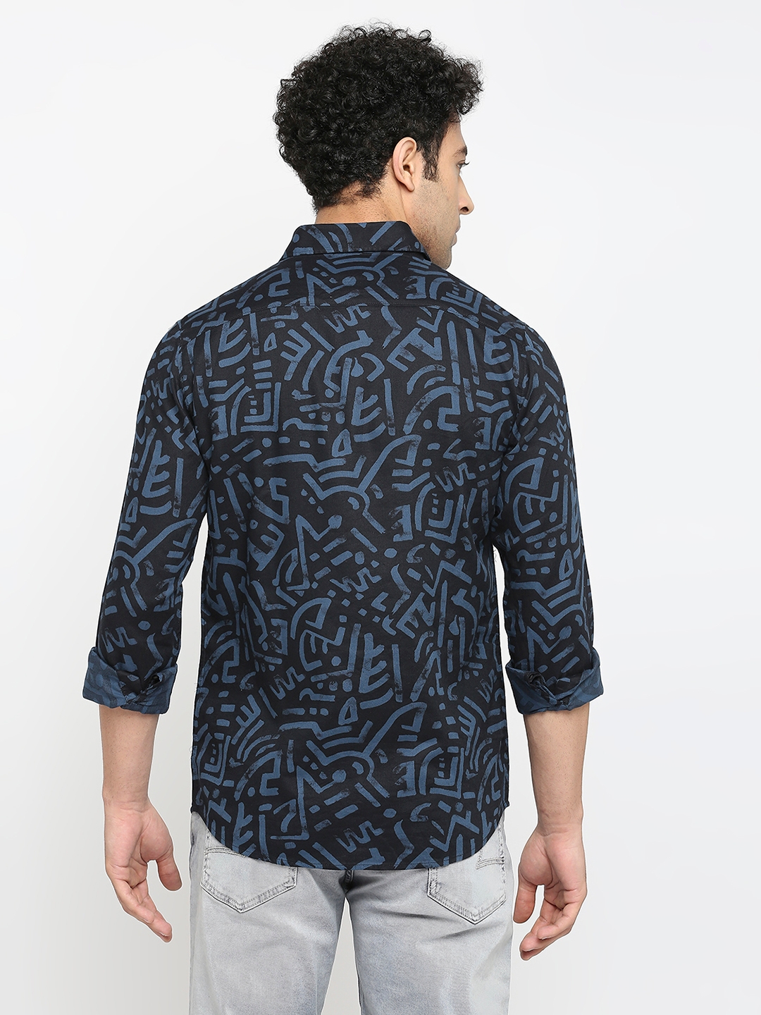 spykar | Spykar Navy Blue Cotton Full Sleeve Printed Shirt For Men 3