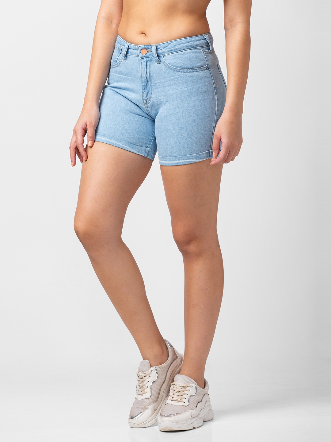 spykar | Women's Blue Lycra Solid Shorts 2