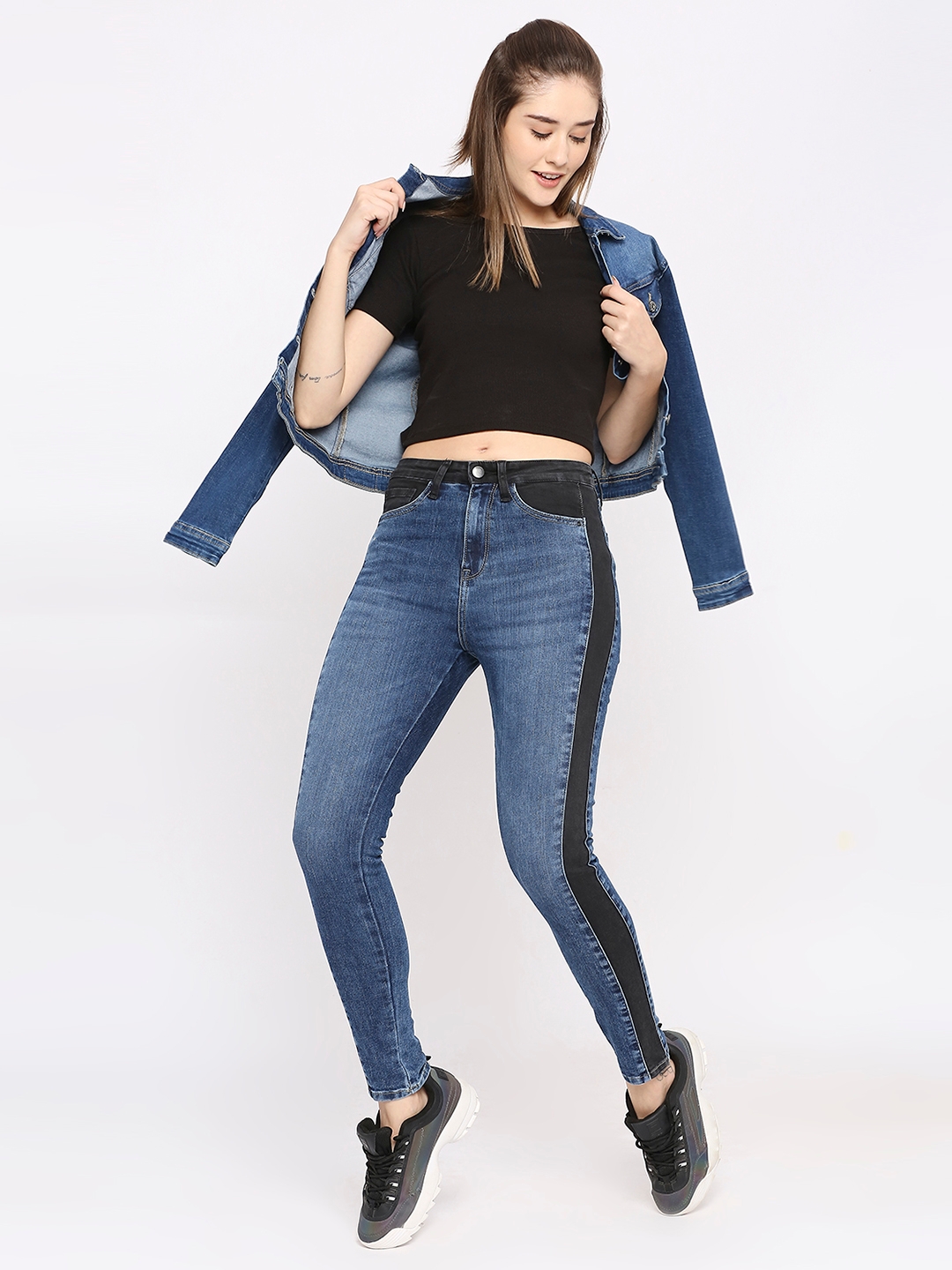 spykar | Spykar Women Mid Blue & Black Lycra Super Skinny - Clean Look High Rise Jeans-(Alexa) 5
