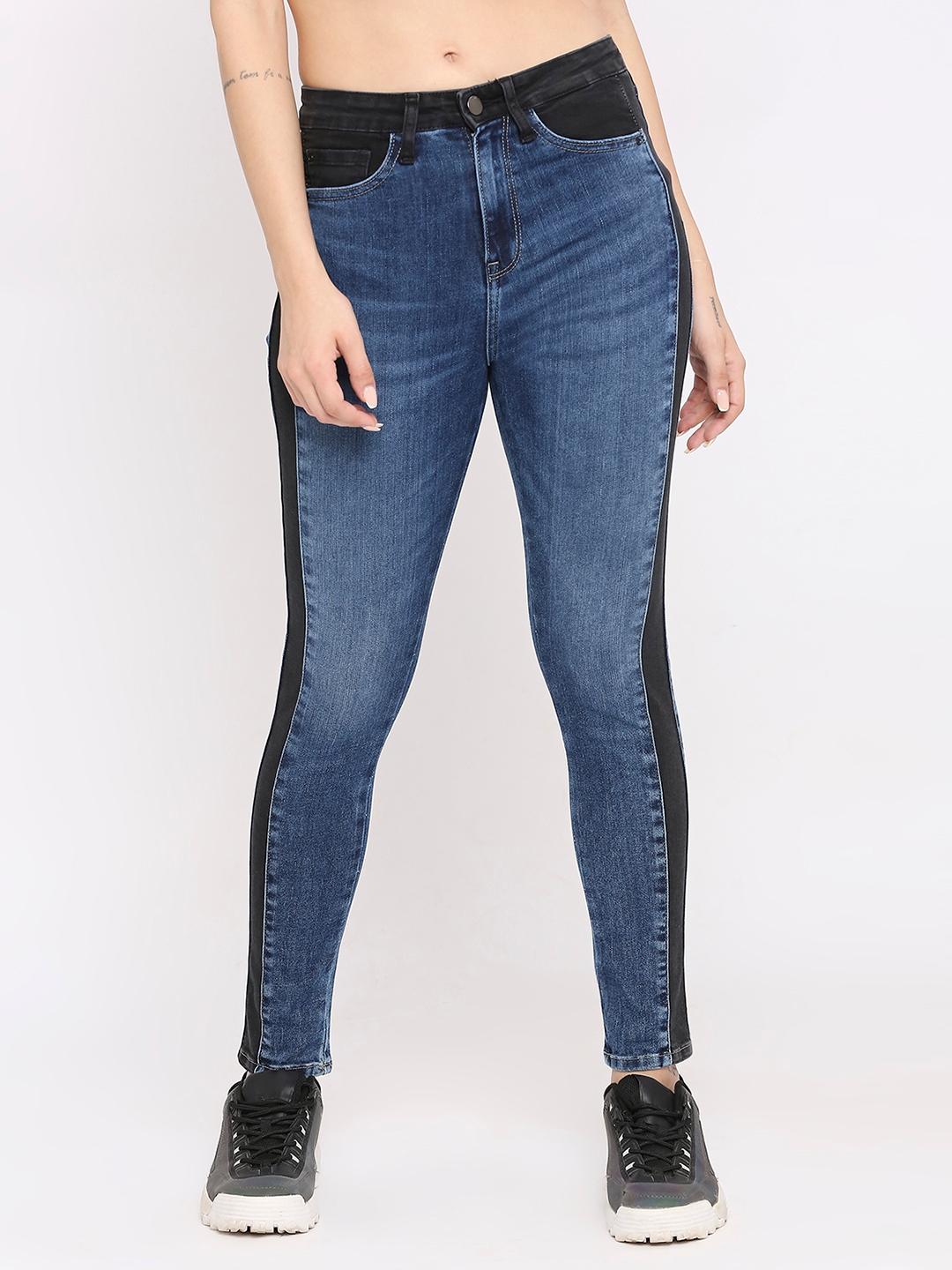 spykar | Spykar Women Mid Blue & Black Lycra Super Skinny - Clean Look High Rise Jeans-(Alexa) 0