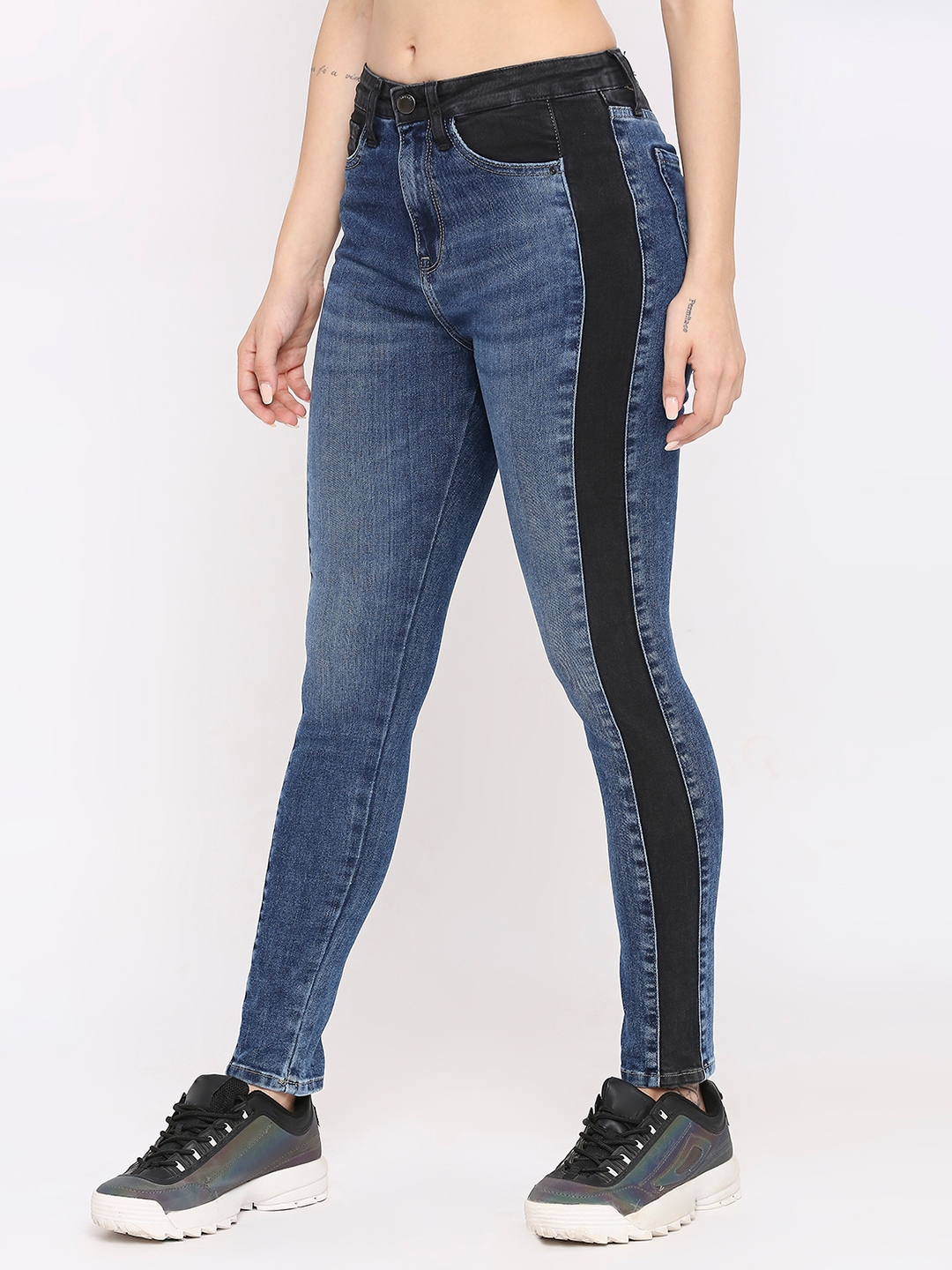 spykar | Spykar Women Mid Blue & Black Lycra Super Skinny - Clean Look High Rise Jeans-(Alexa) 1