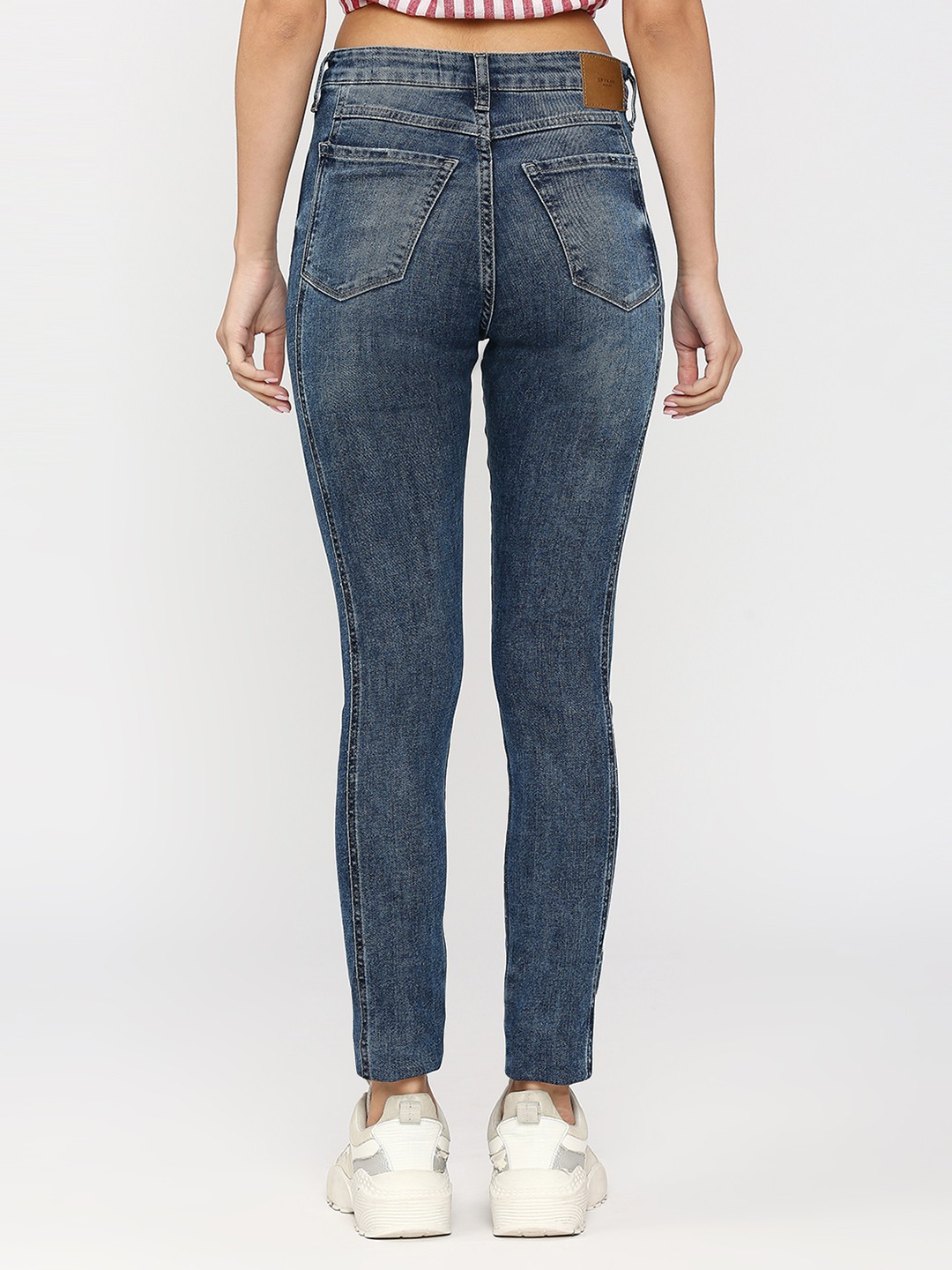 Spykar Women Dark Blue Cotton Skinny Fit Ankle Length Low Distress
