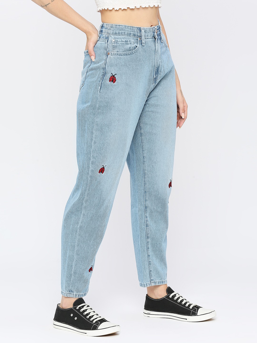 Spykar Women Light Blue Lycra Baggy Fit Clean Look High Rise Jeans Clara