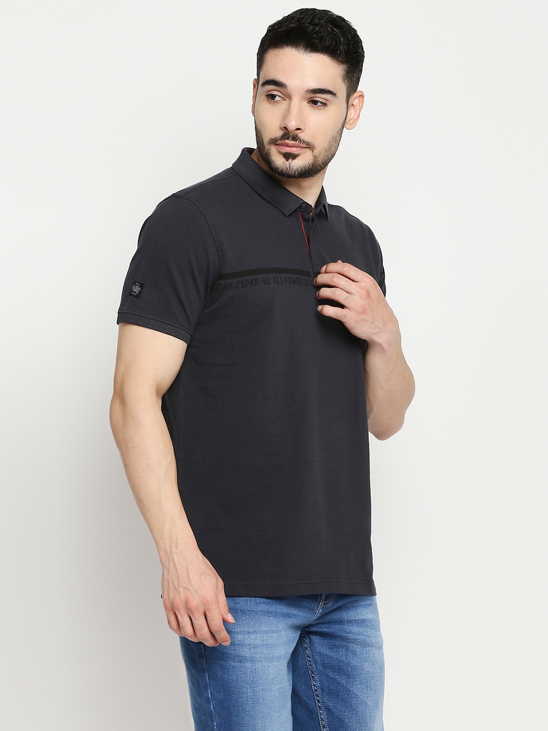 spykar | Spykar Slate Grey Cotton Half Sleeve Printed Casual T-Shirt For Men 2