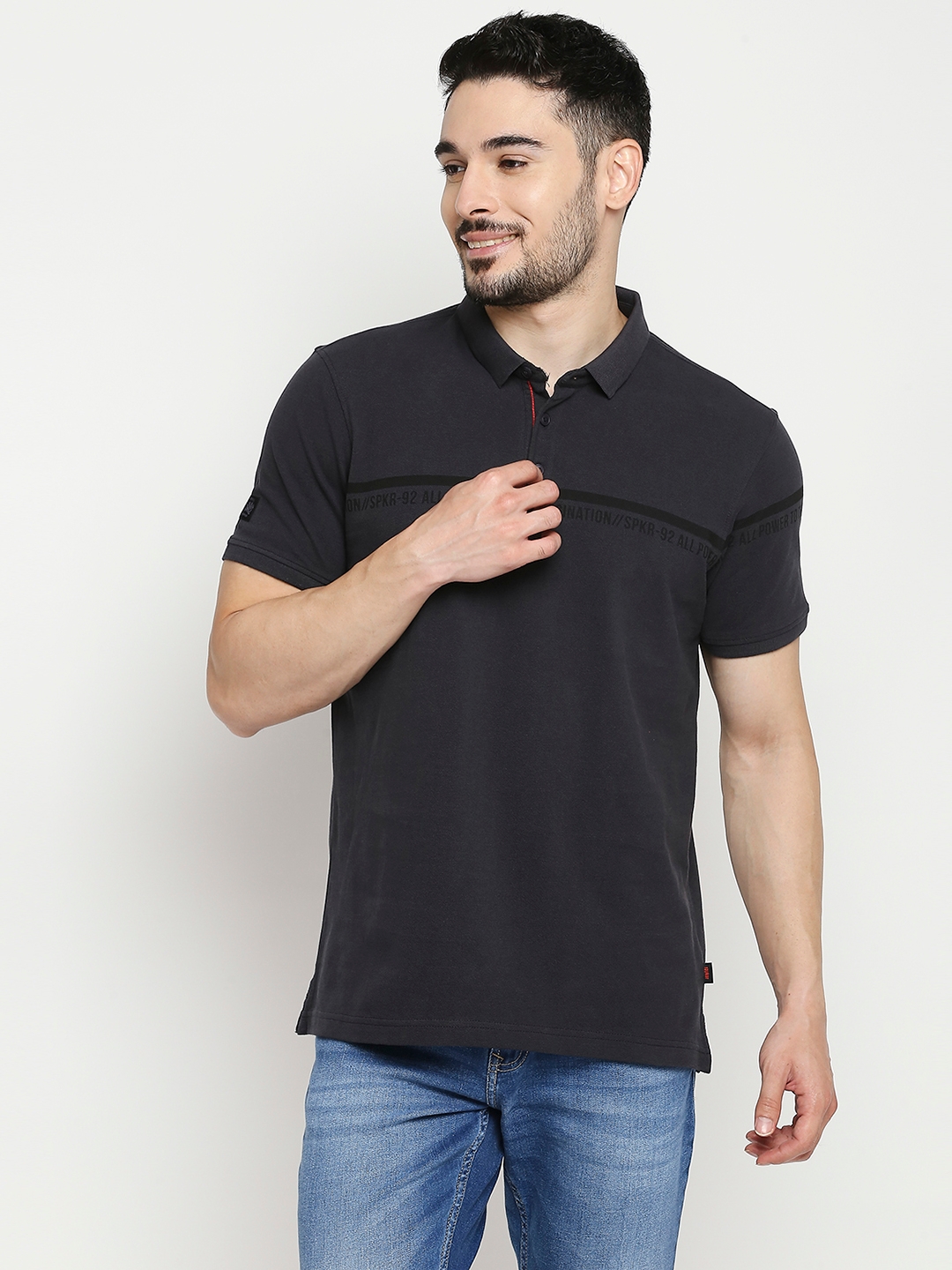 spykar | Spykar Slate Grey Cotton Half Sleeve Printed Casual T-Shirt For Men 0