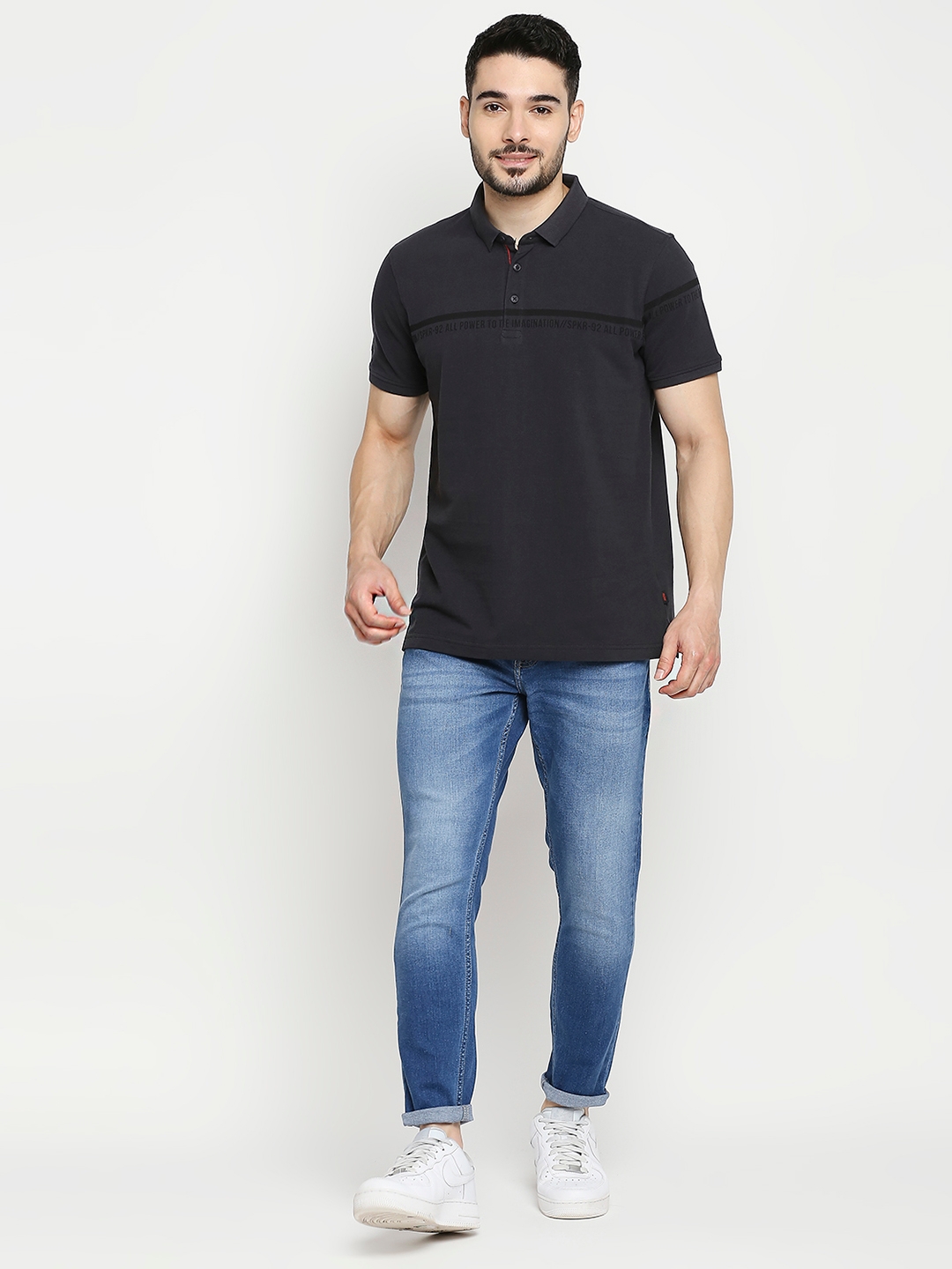 spykar | Spykar Slate Grey Cotton Half Sleeve Printed Casual T-Shirt For Men 5