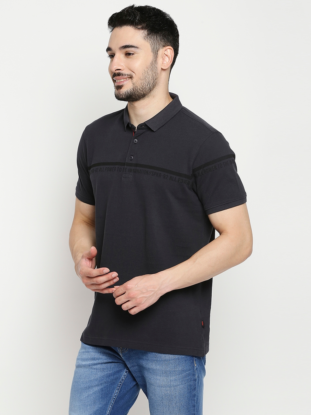 spykar | Spykar Slate Grey Cotton Half Sleeve Printed Casual T-Shirt For Men 1