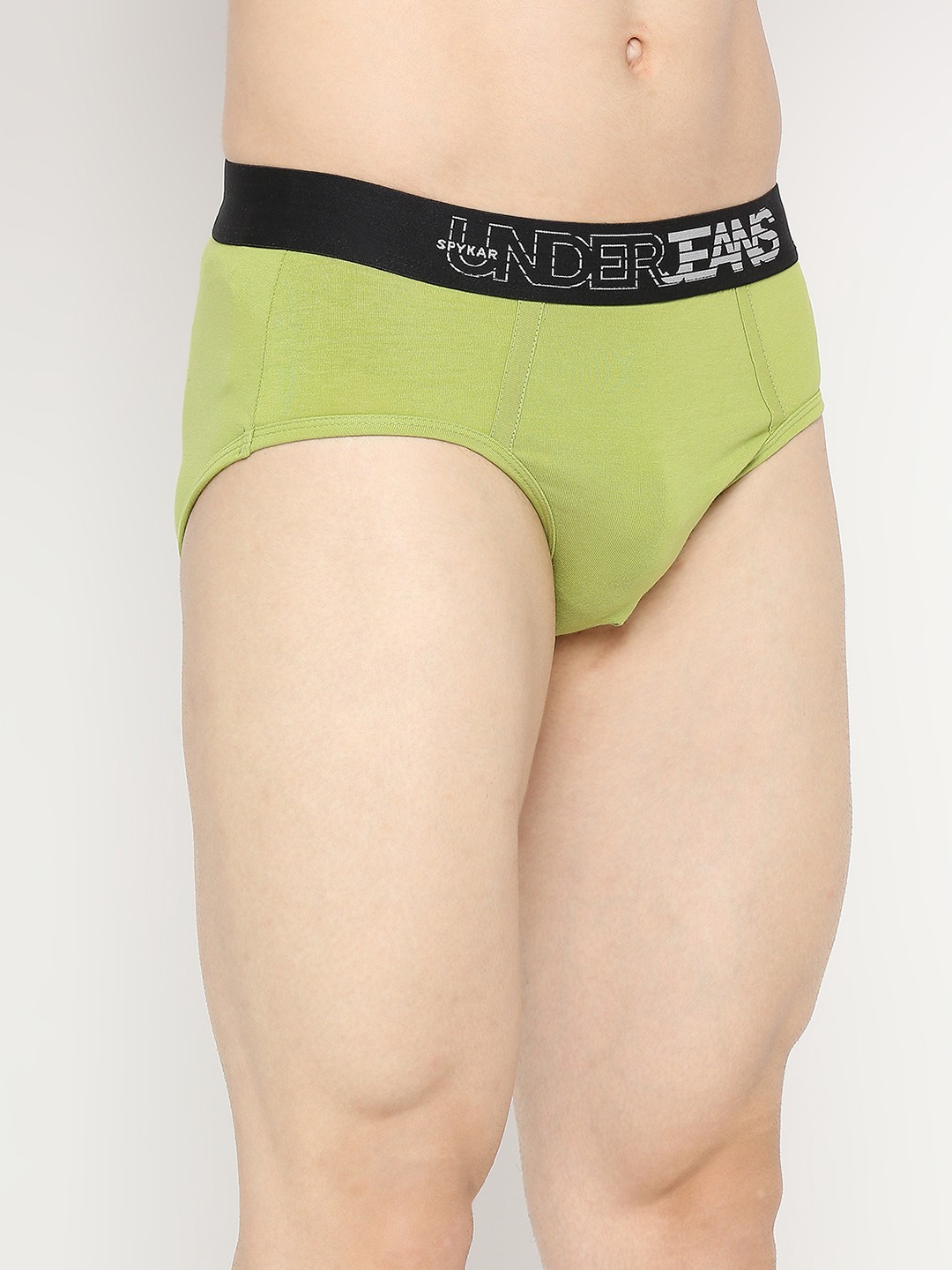 Underjeans by Spykar Men Bright Green Cotton Blend Brief