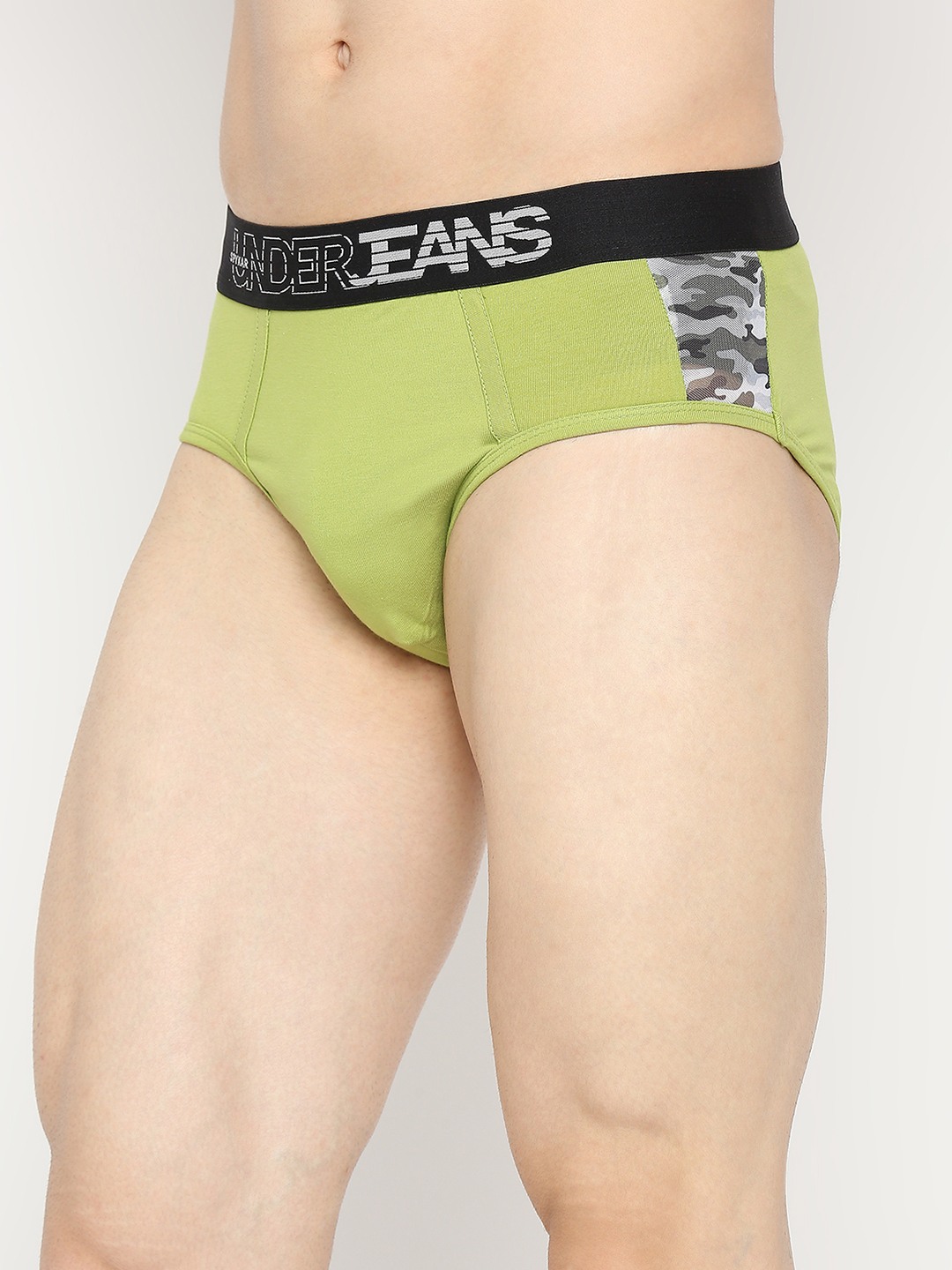 Underjeans by Spykar Men Bright Green Cotton Blend Brief