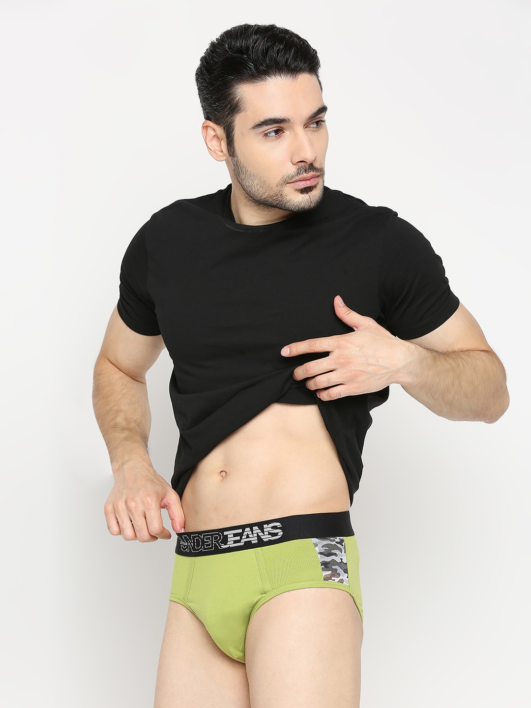 Underjeans by Spykar Men Bright Green Cotton Blend Brief
