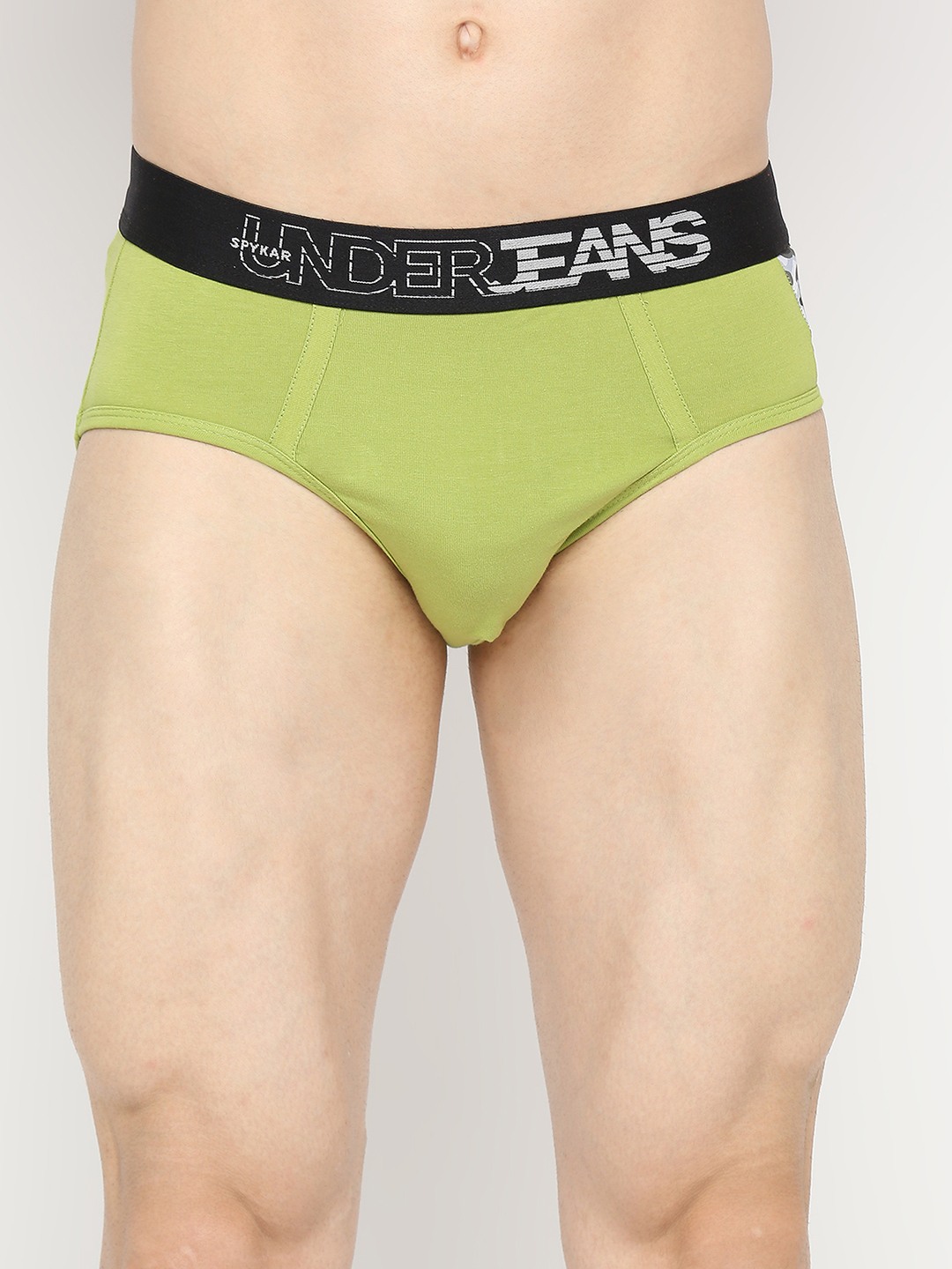 Underjeans by Spykar Men Bright Green Cotton Blend Brief