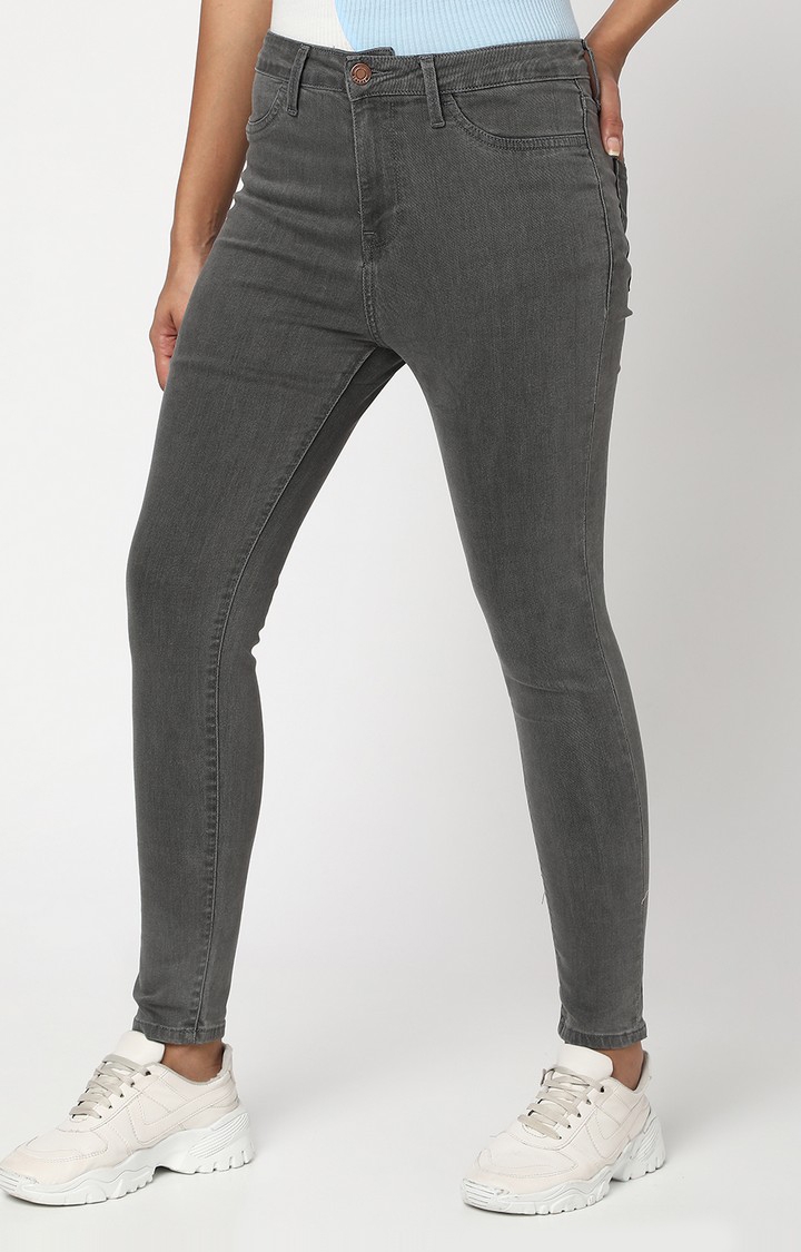 spykar | Women's Grey Cotton Solid Jeans 1