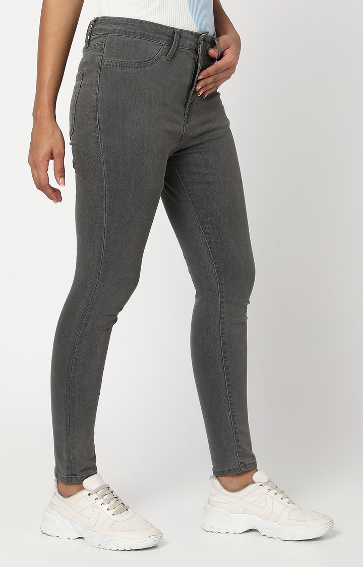 spykar | Women's Grey Cotton Solid Jeans 2