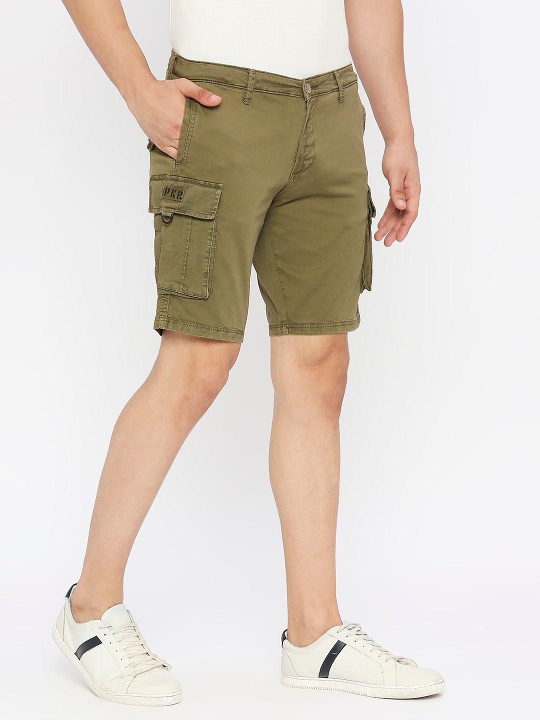 spykar | Spykar Men Olive Green Cotton Slim Fit Knee Length Denim Shorts 2