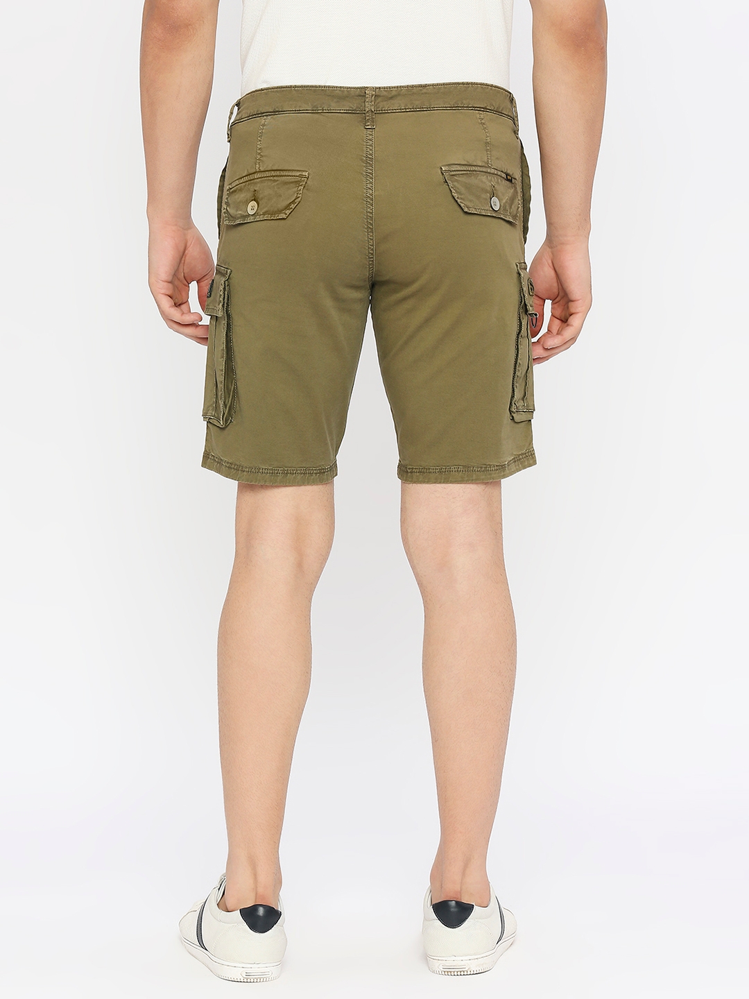 Spykar | Spykar Men Olive Green Cotton Slim Fit Knee Length Denim Shorts 3