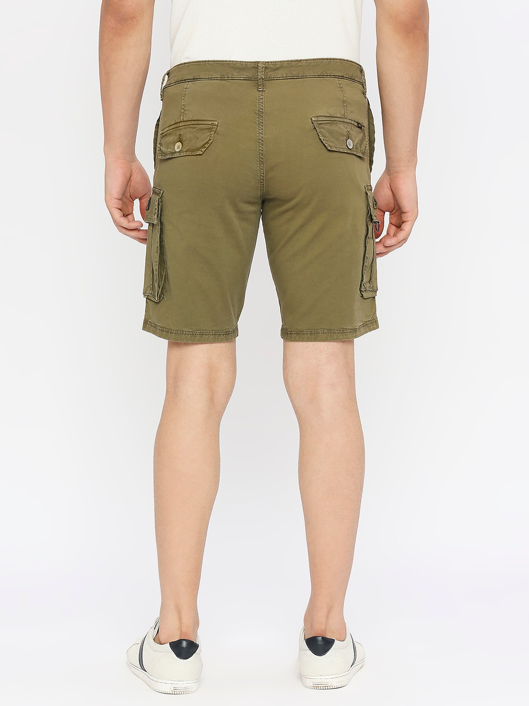 spykar | Spykar Men Olive Green Cotton Slim Fit Knee Length Denim Shorts 3