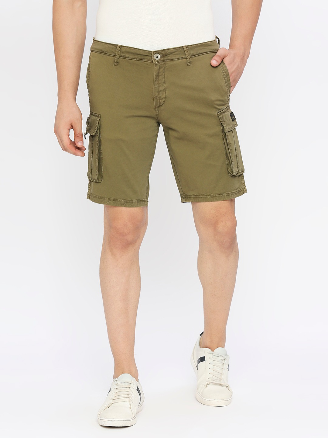 spykar | Spykar Men Olive Green Cotton Slim Fit Knee Length Denim Shorts 0