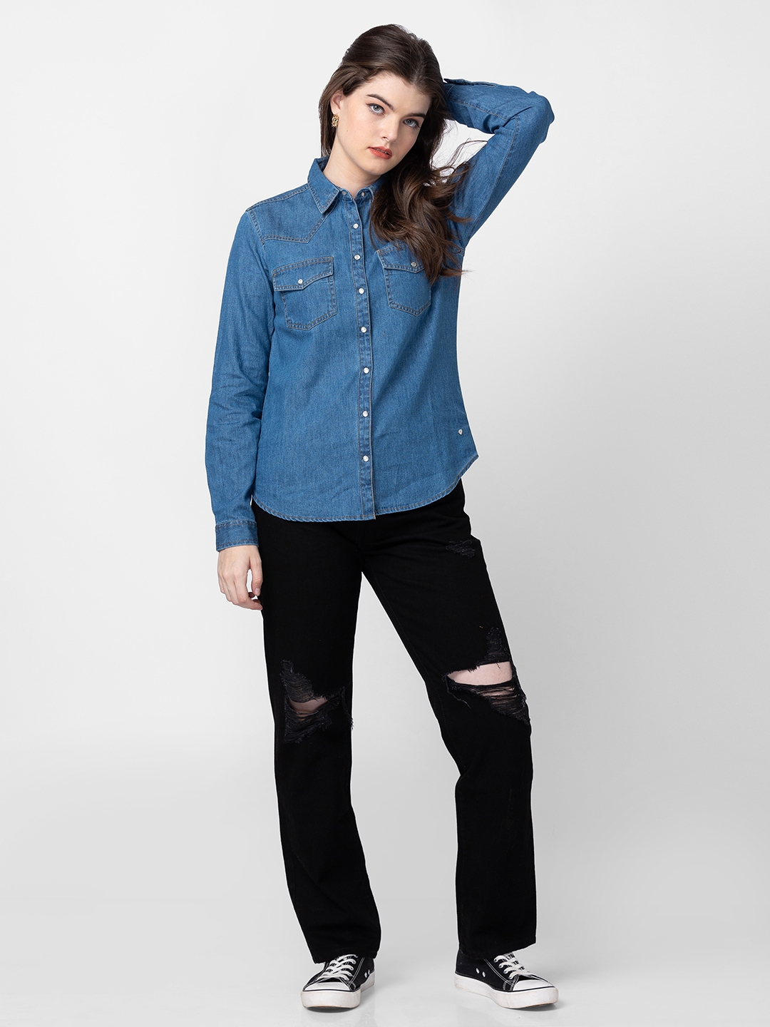 Pepe Jeans Women Solid Casual Light Blue Shirt - Buy Pepe Jeans Women Solid  Casual Light Blue Shirt Online at Best Prices in India | Flipkart.com