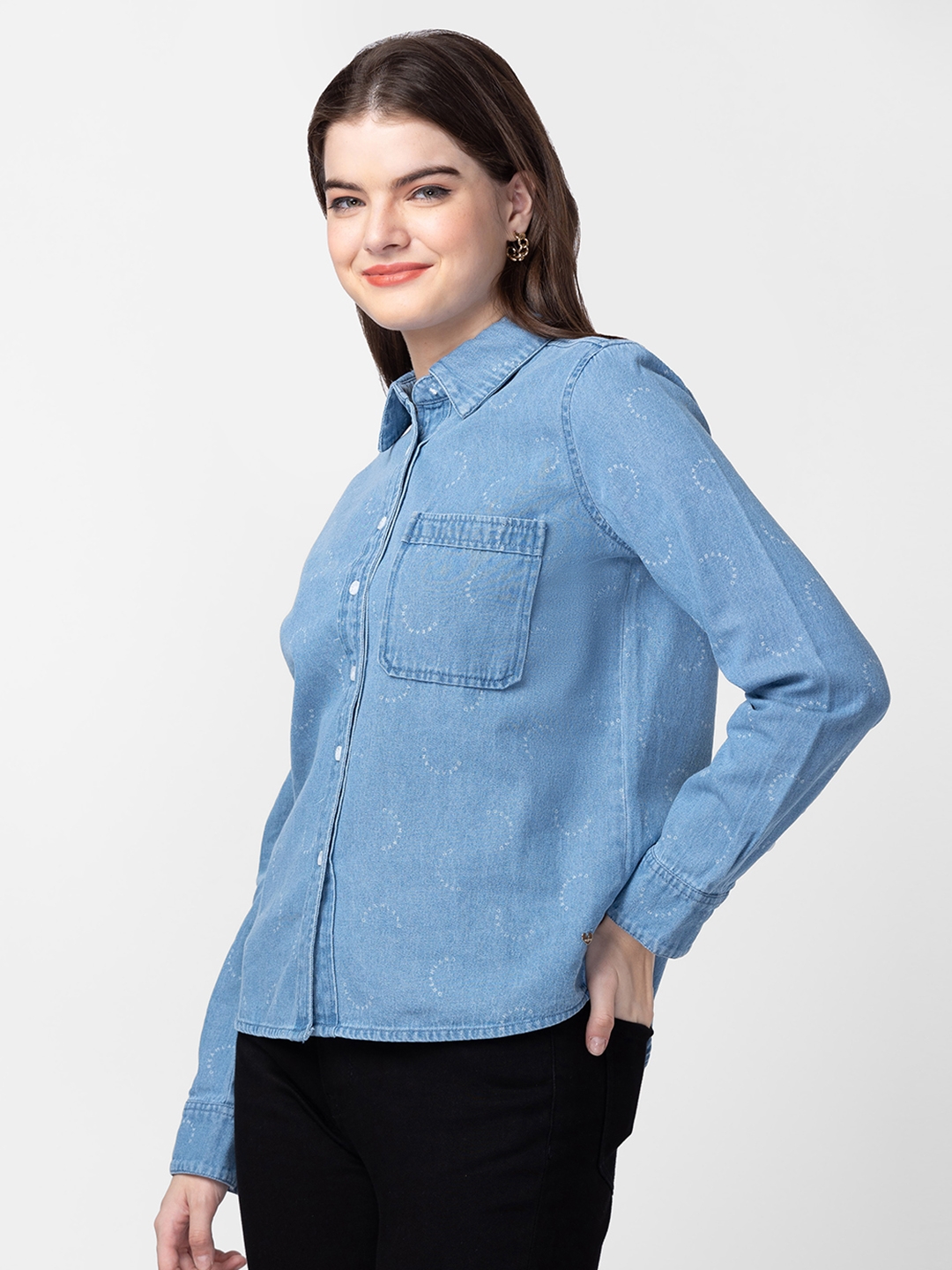 YOURS Curve Plus Size Light Blue Denim Chambray Shirt | Yours Clothing