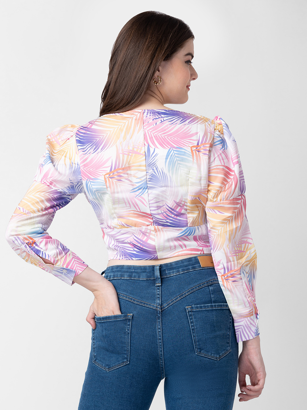Spykar Women Pink Cotton Floral Crop Top