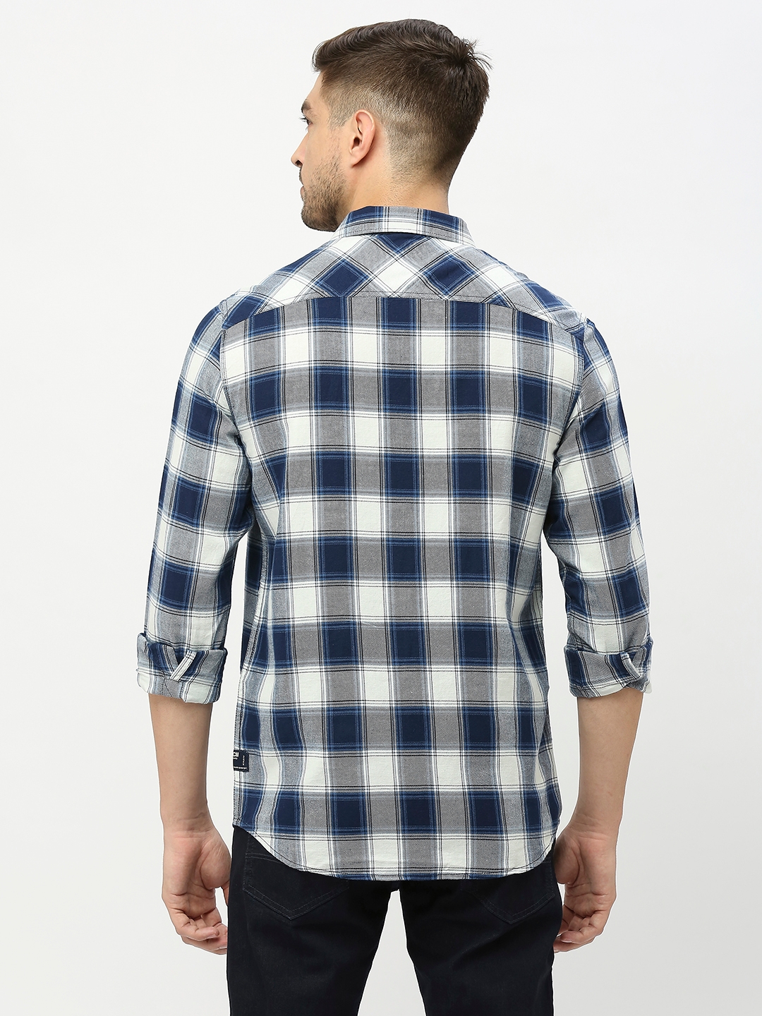 spykar | Spykar Men Indigo Blue Cotton Twil Slim Fit Full Sleeve Checkred Shirt 3