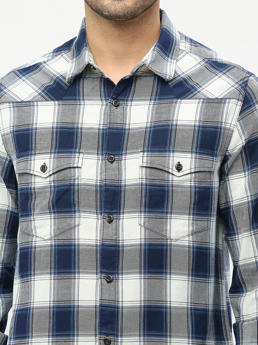 spykar | Spykar Men Indigo Blue Cotton Twil Slim Fit Full Sleeve Checkred Shirt 4