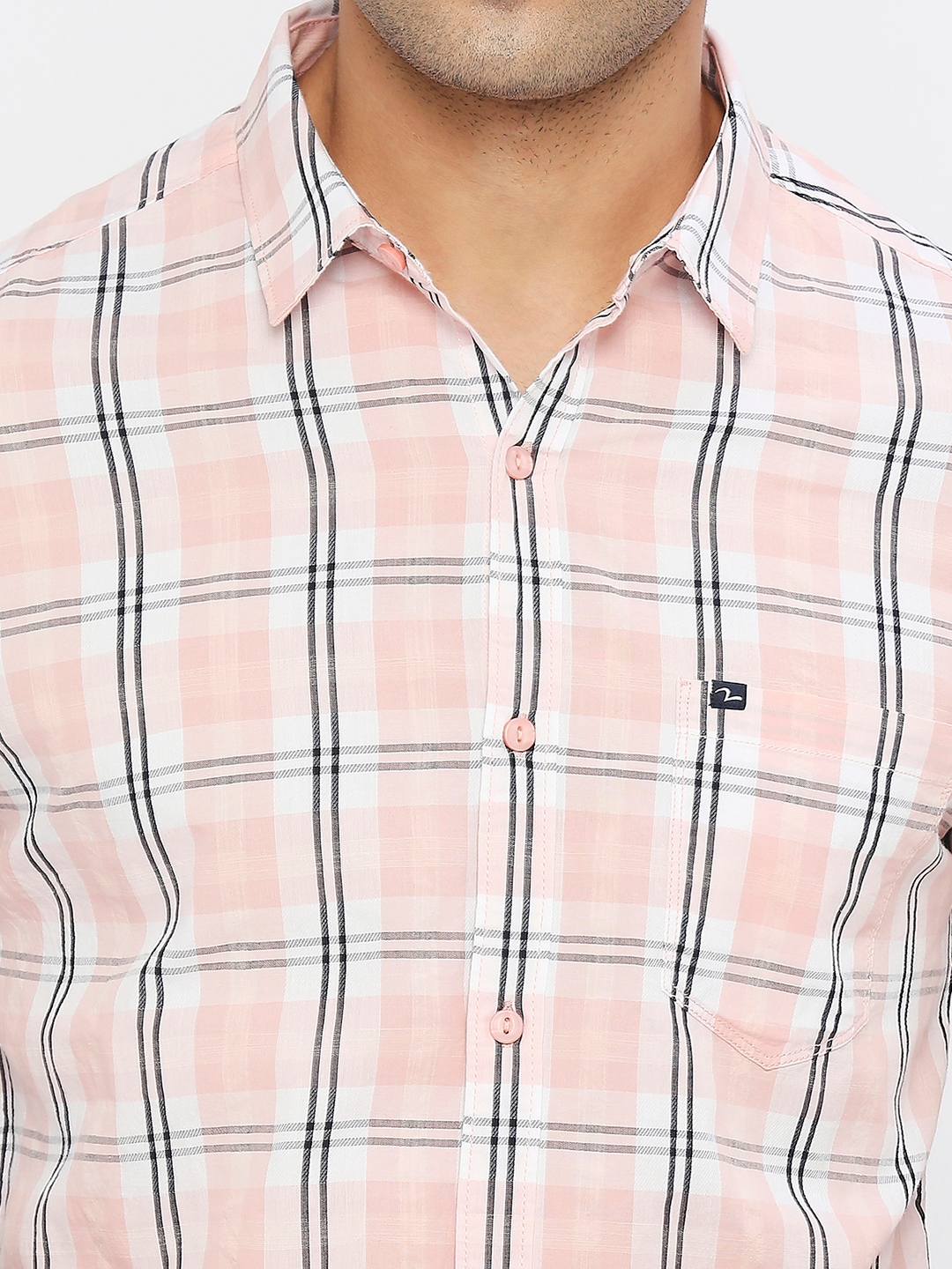Spykar | Spykar Men Peach Cotton Slim Fit Full Sleeve Checkered Shirt 4