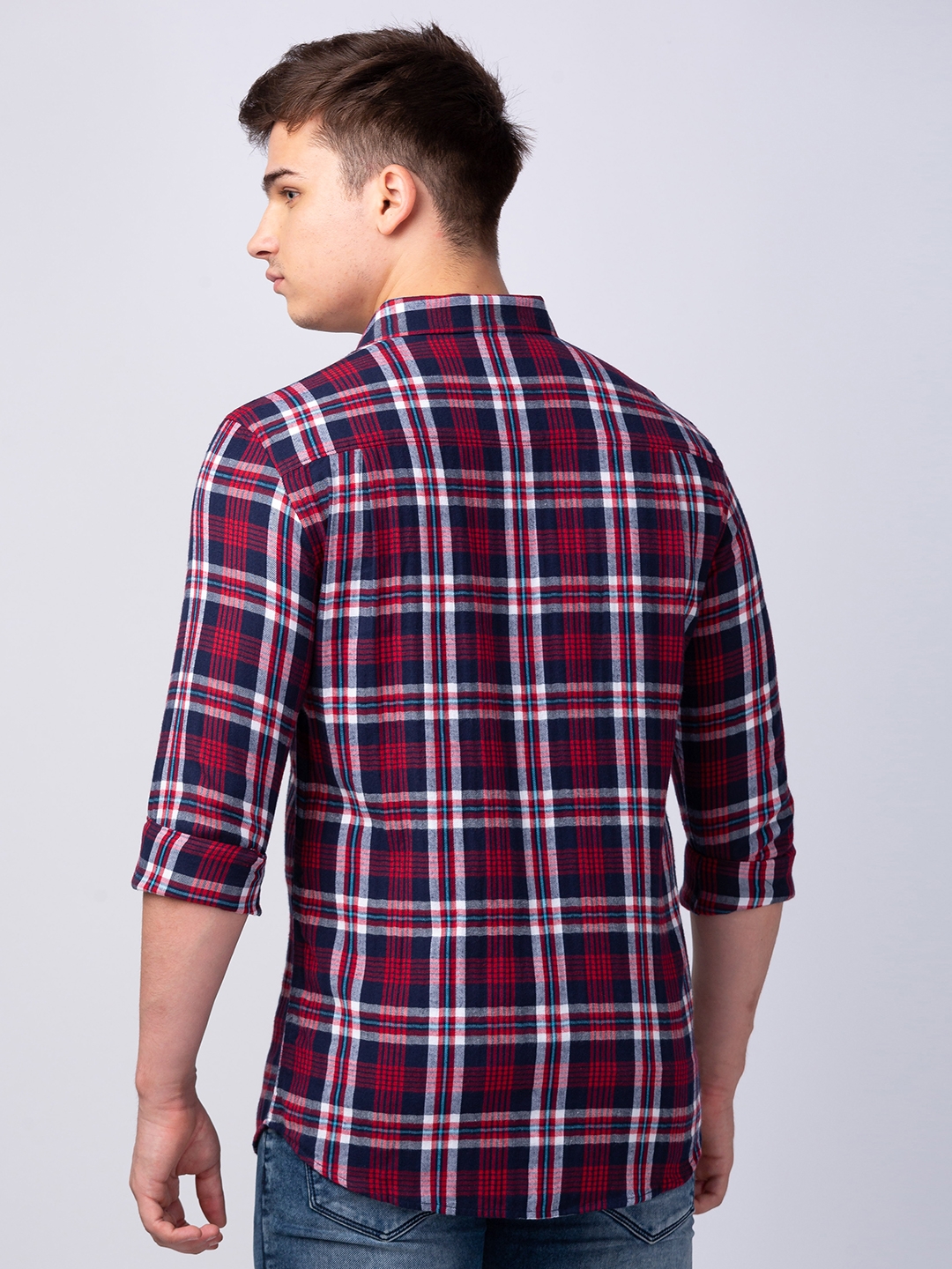 Spykar Men Deep Red Cotton Slim Fit Checkered Shirt