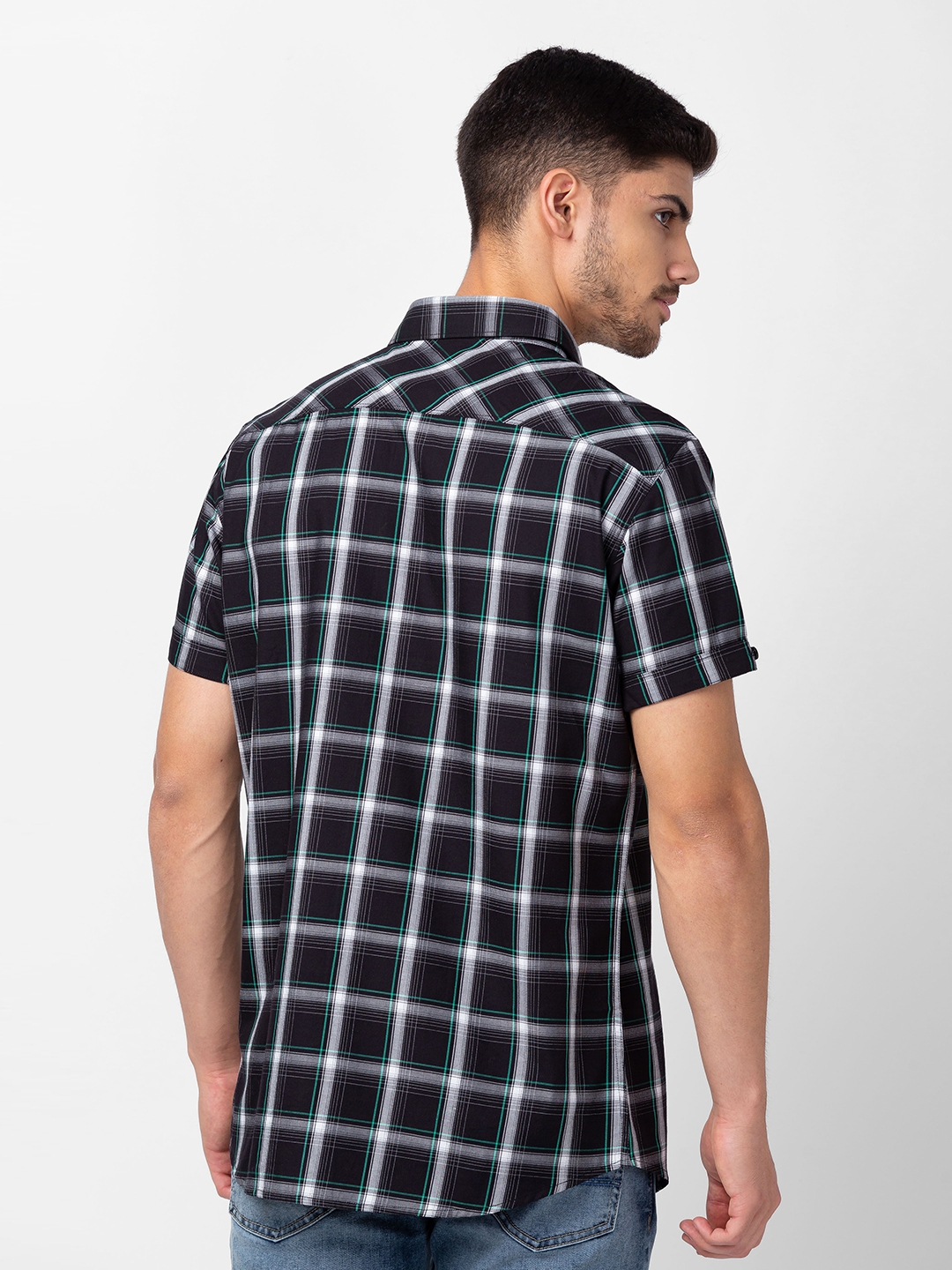 spykar | Spykar Men Black Cotton Slim Fit Checkered Shirt 2