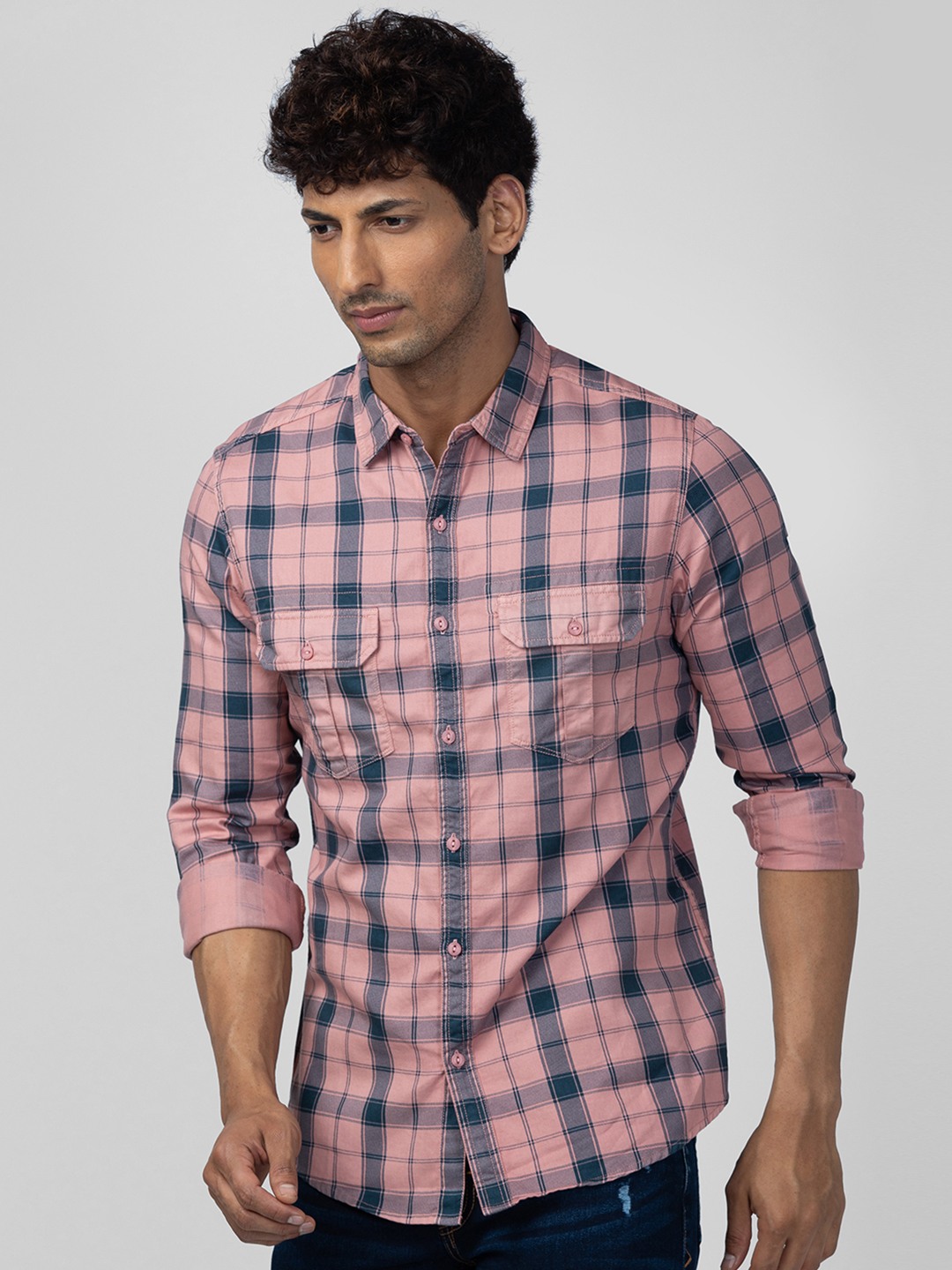 Mens pink plaid top shirt