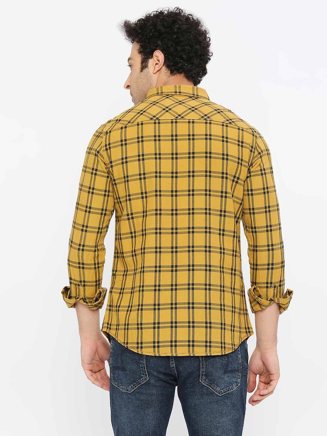 spykar | Spykar Men Khaki Cotton Slim Fit Full Sleeve Checkered Shirt 3