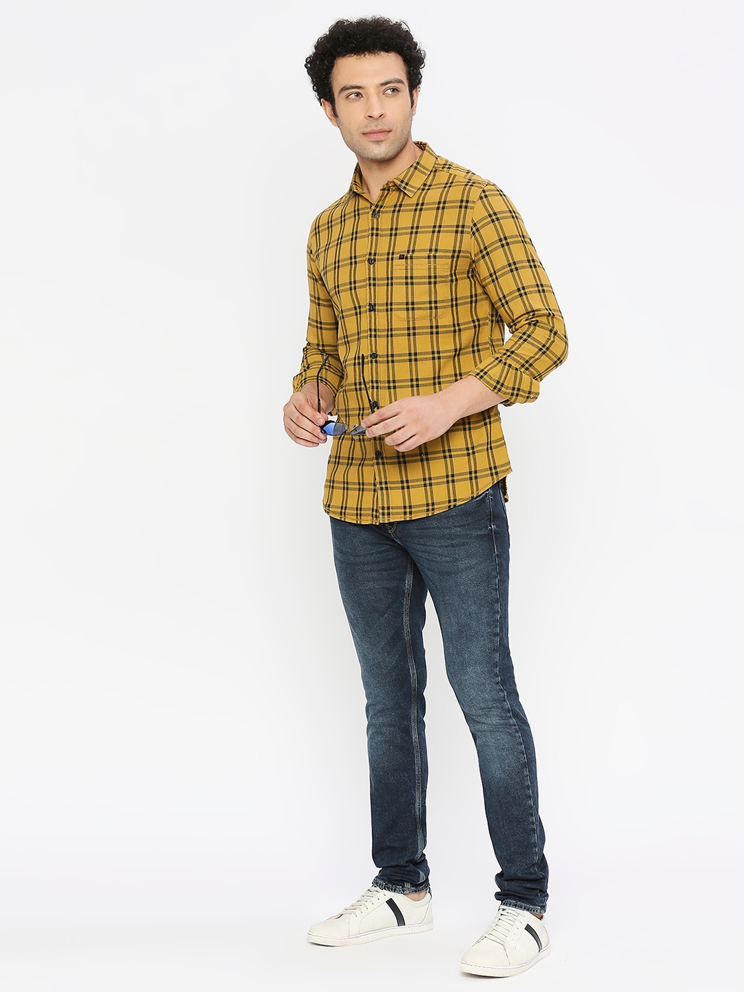 spykar | Spykar Men Khaki Cotton Slim Fit Full Sleeve Checkered Shirt 5