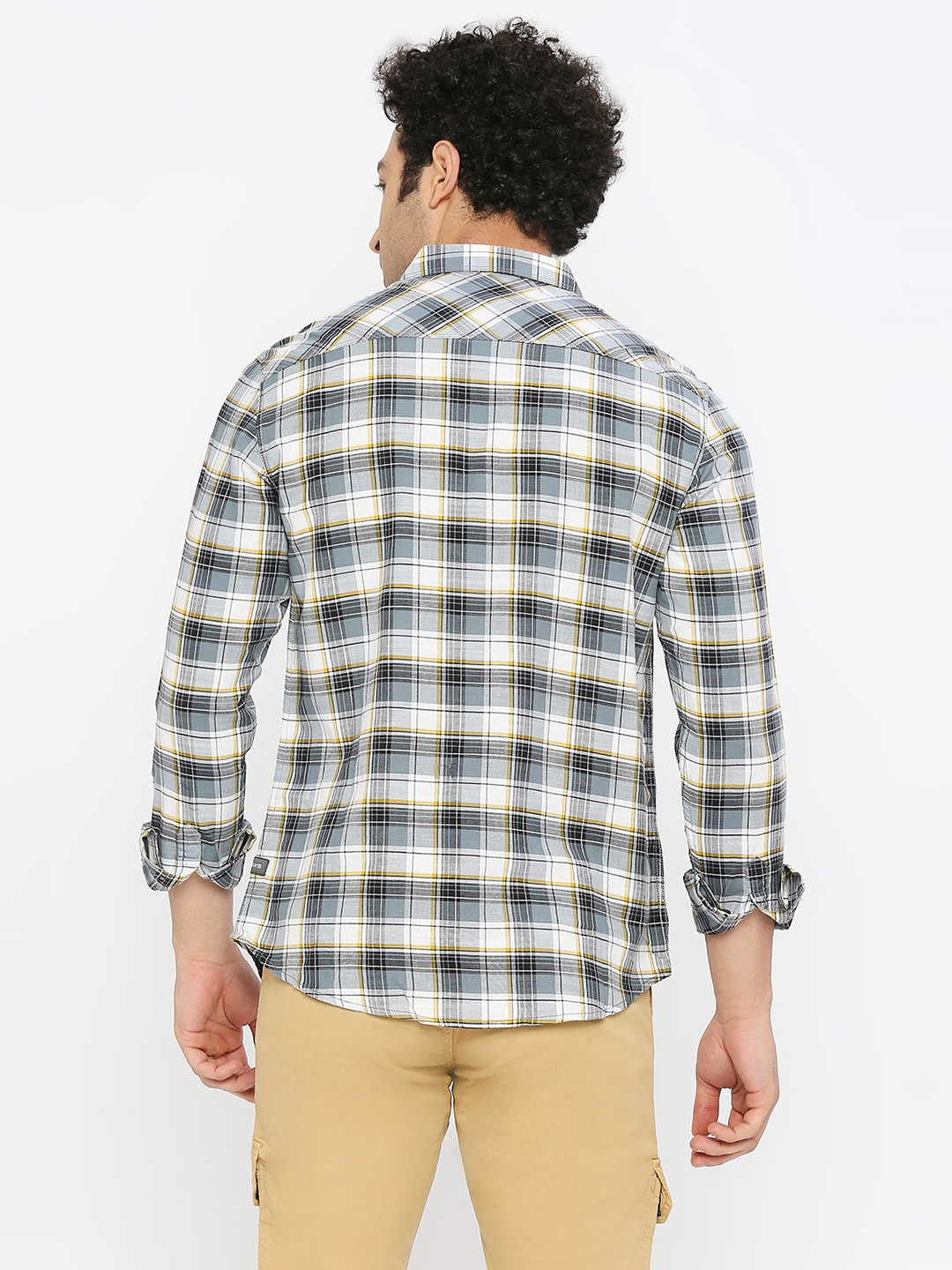 Spykar | Spykar Men Grey Slub Slim Fit Full Sleeve Checkered Shirt 3