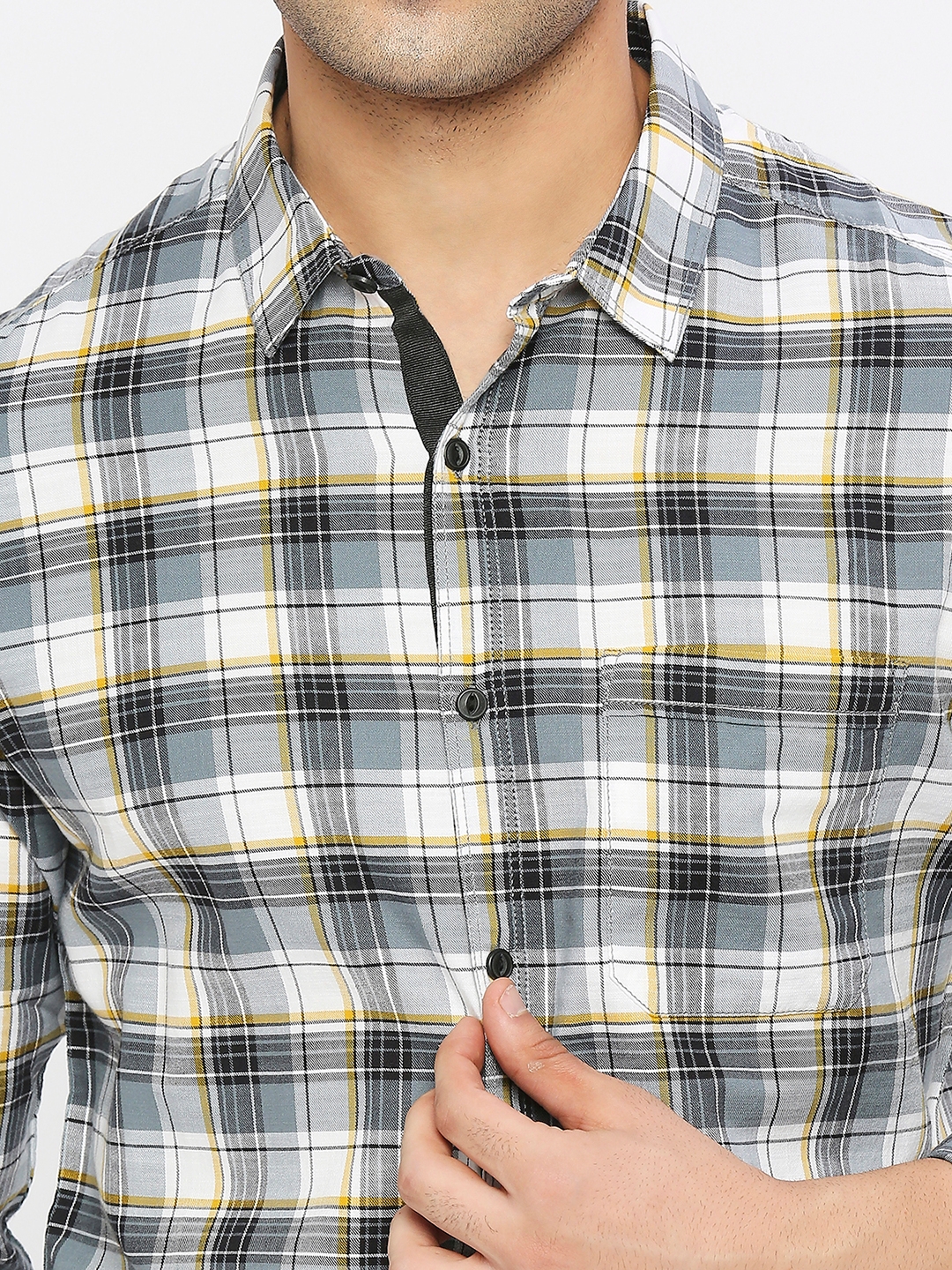 Spykar | Spykar Men Grey Slub Slim Fit Full Sleeve Checkered Shirt 4