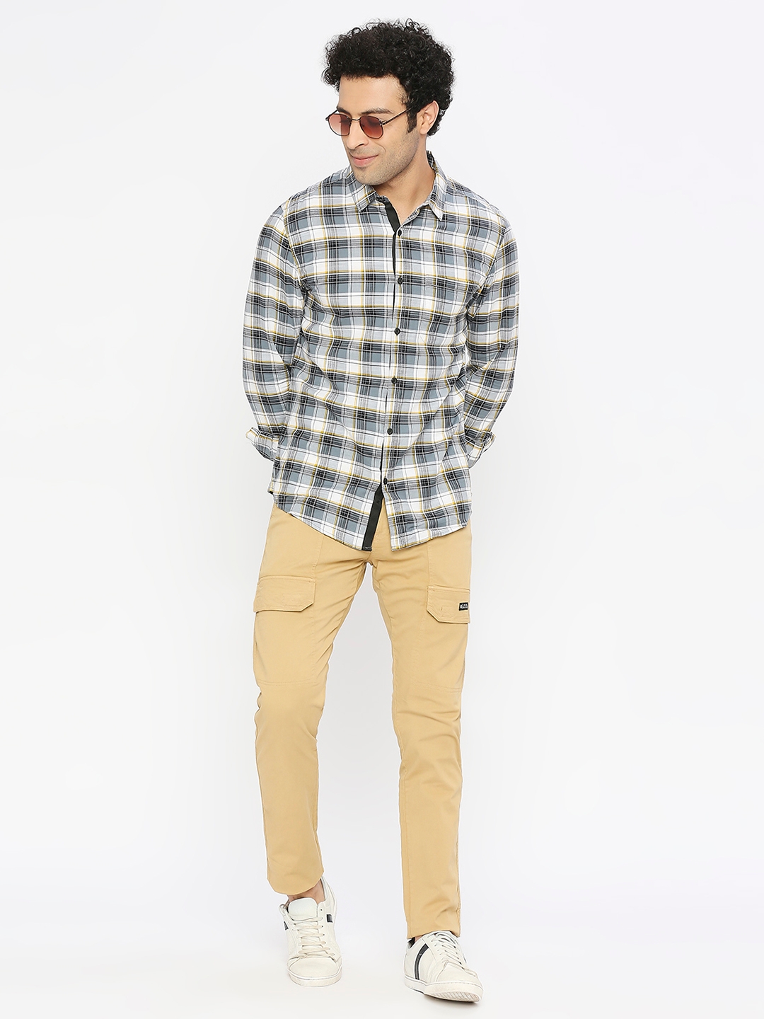 Spykar | Spykar Men Grey Slub Slim Fit Full Sleeve Checkered Shirt 5