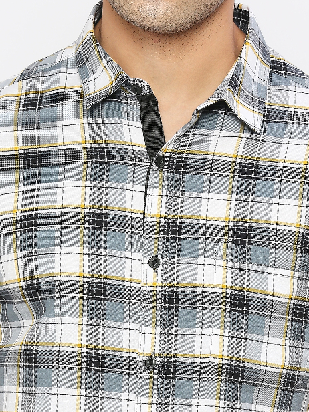 spykar | Spykar Men Grey Slub Slim Fit Half Sleeve Checkered Shirt 4
