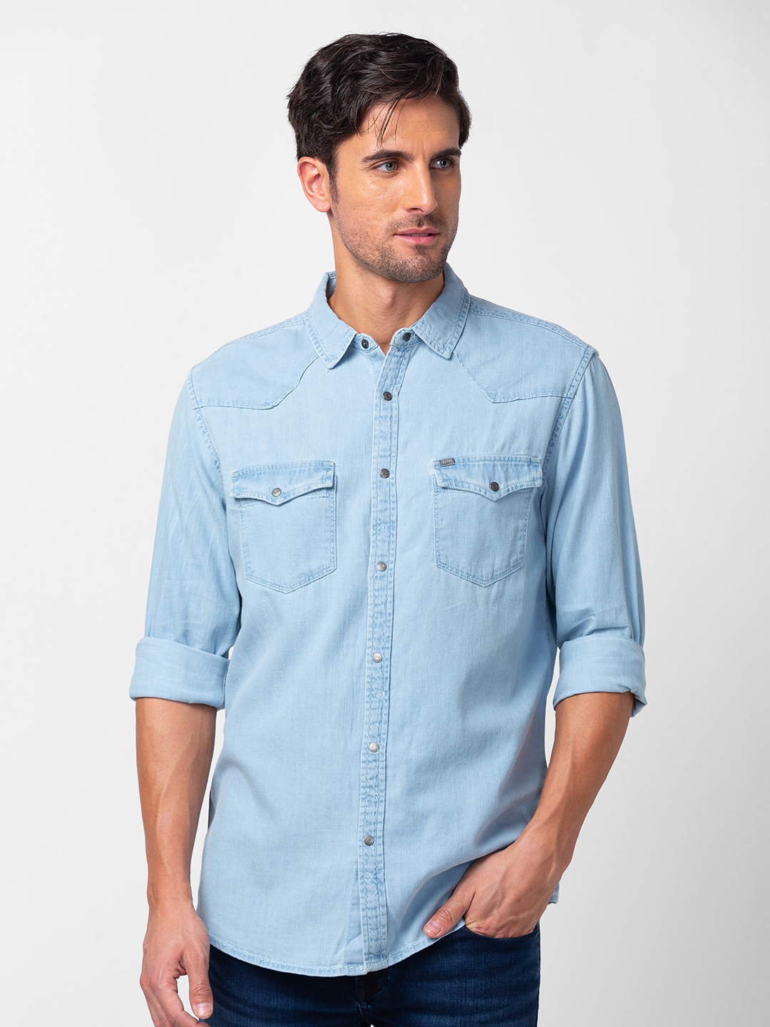 Buy Solid Blue Denim Shirt Shirt Online | Tistabene - Tistabene
