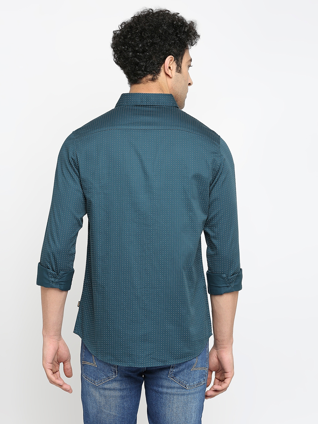 spykar | Spykar Men Teal Green Cotton Slim Fit Printed Shirt 3