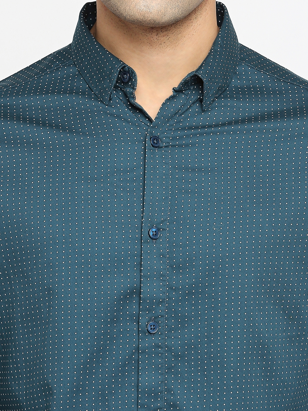 spykar | Spykar Men Teal Green Cotton Slim Fit Printed Shirt 4