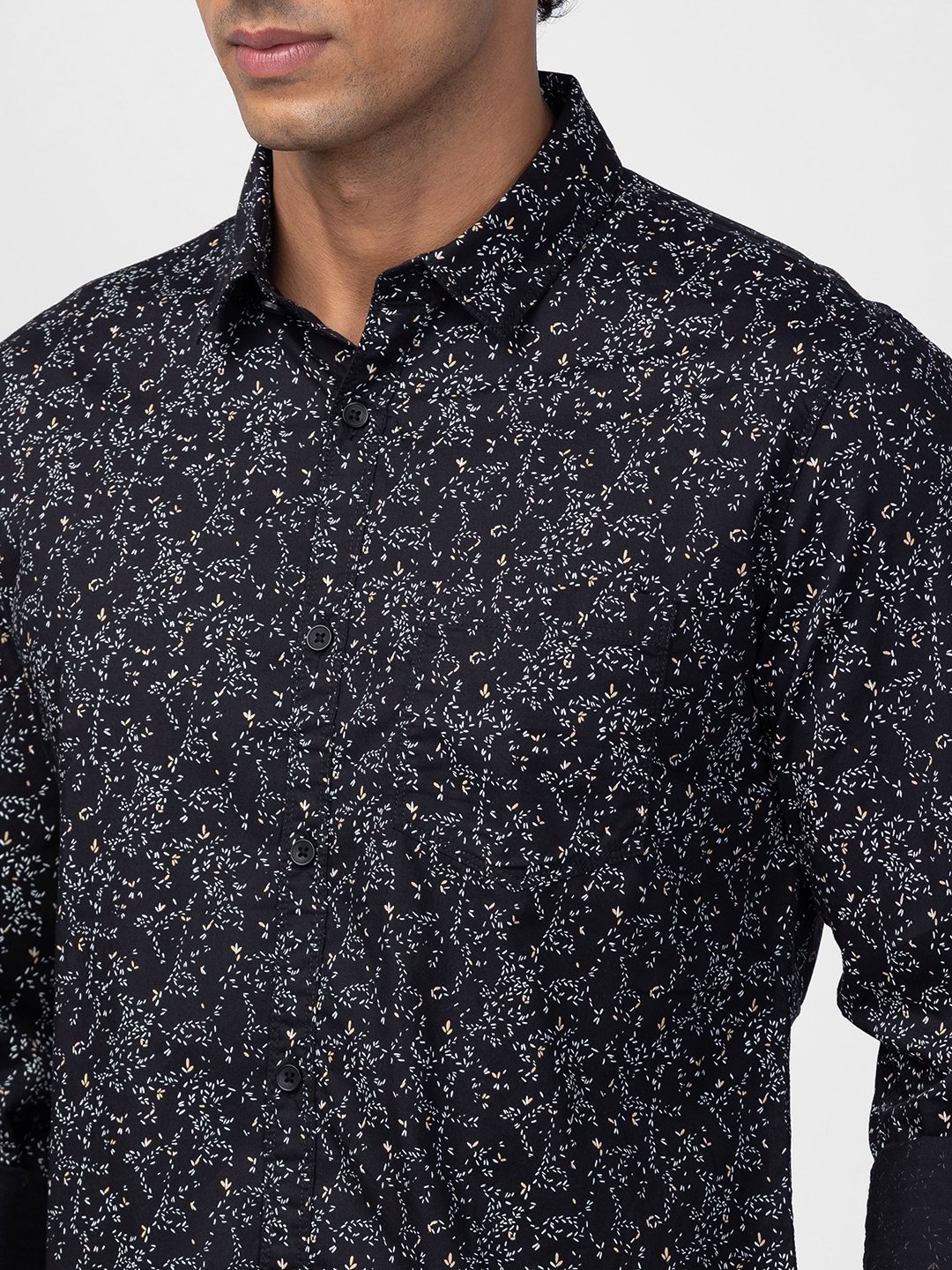 spykar | Spykar Men Black Cotton Slim Fit Printed Shirt 4